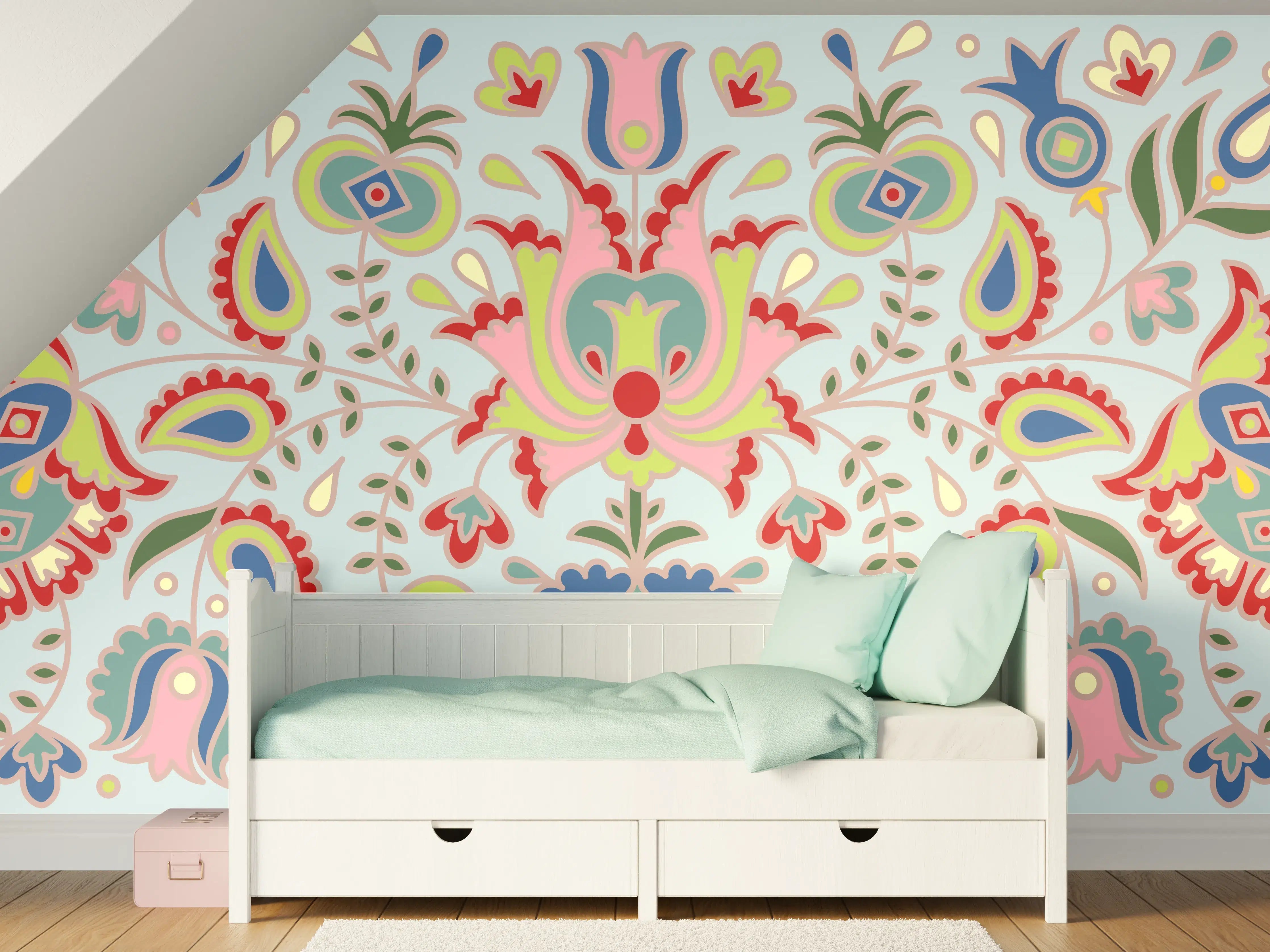 Kinderzimmer Wandgestaltung - Buntes Floral-Print-Muster