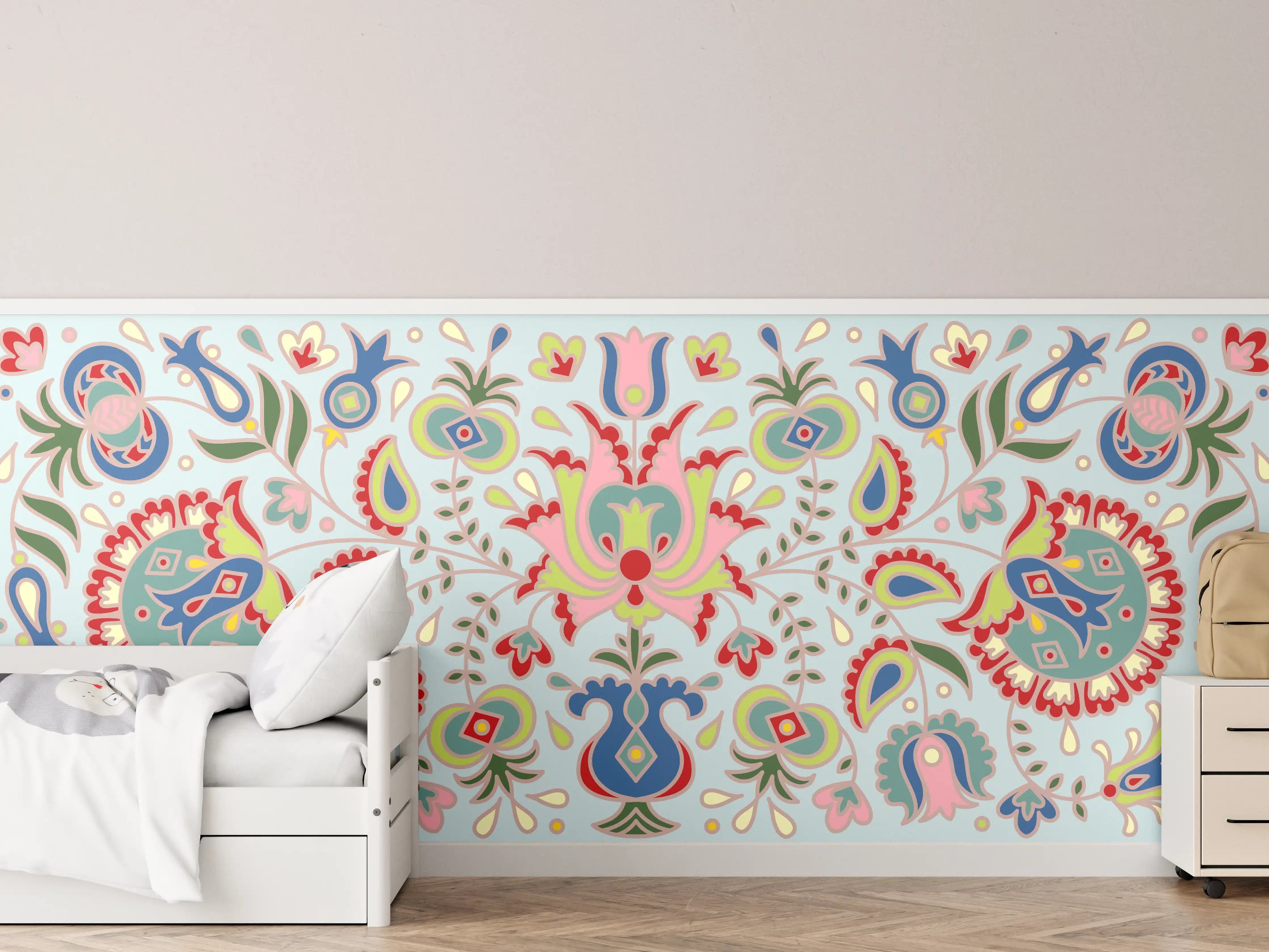 Kinderzimmer Wandgestaltung - Buntes Floral-Print-Muster