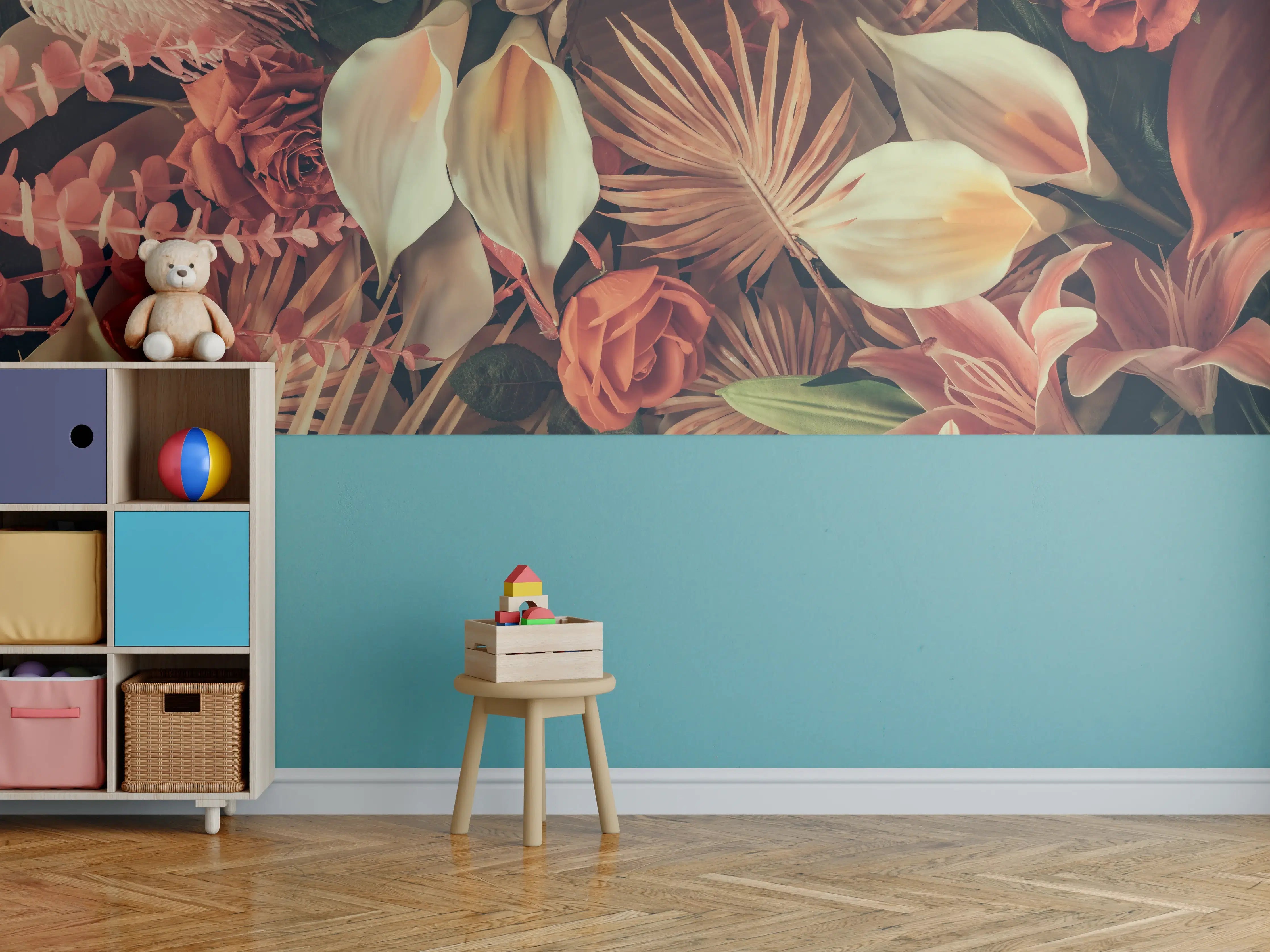 Kinderzimmer Wandgestaltung - Buntes Frühlingsblumen Muster