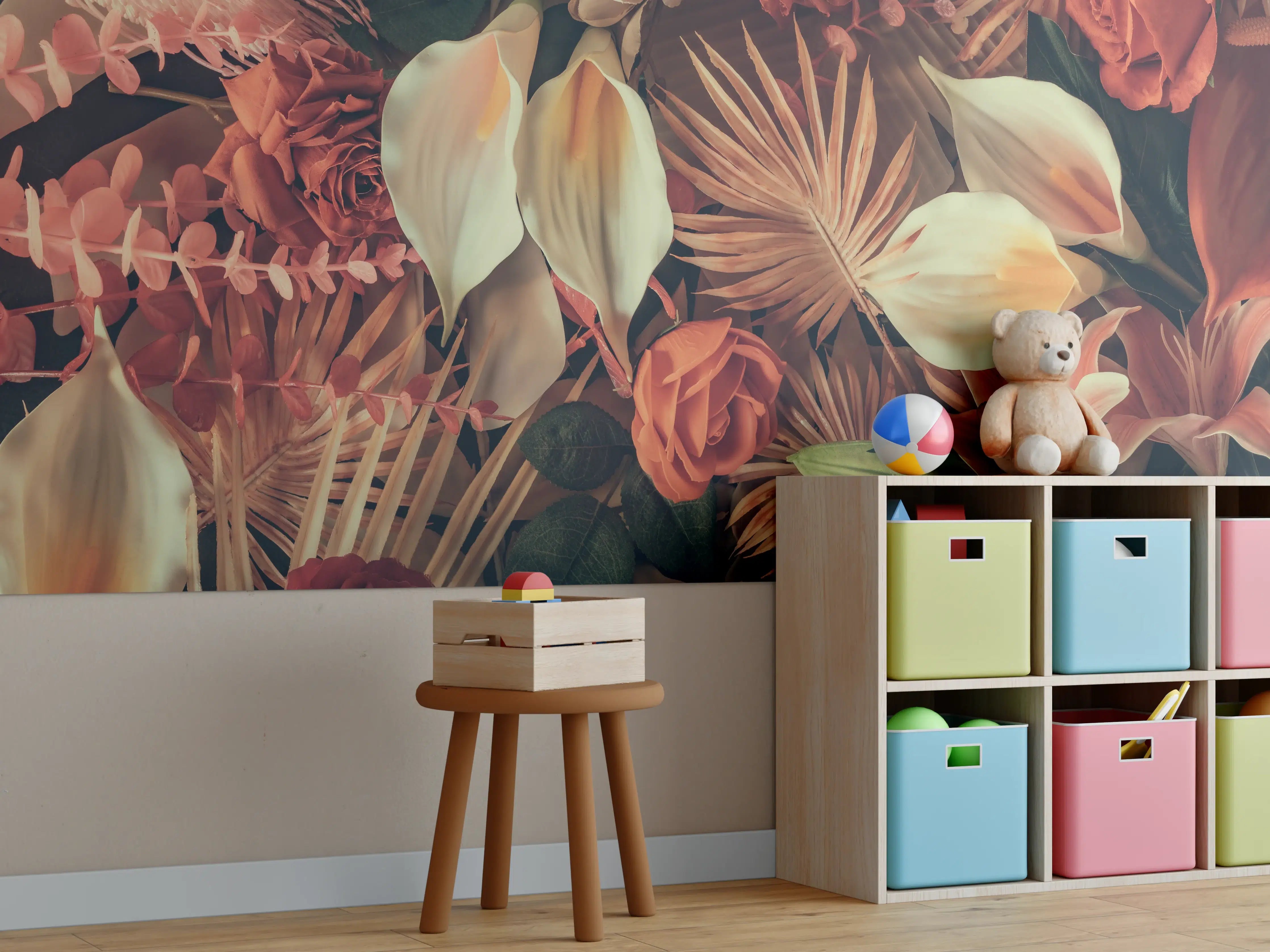 Kinderzimmer Wandgestaltung - Buntes Frühlingsblumen Muster