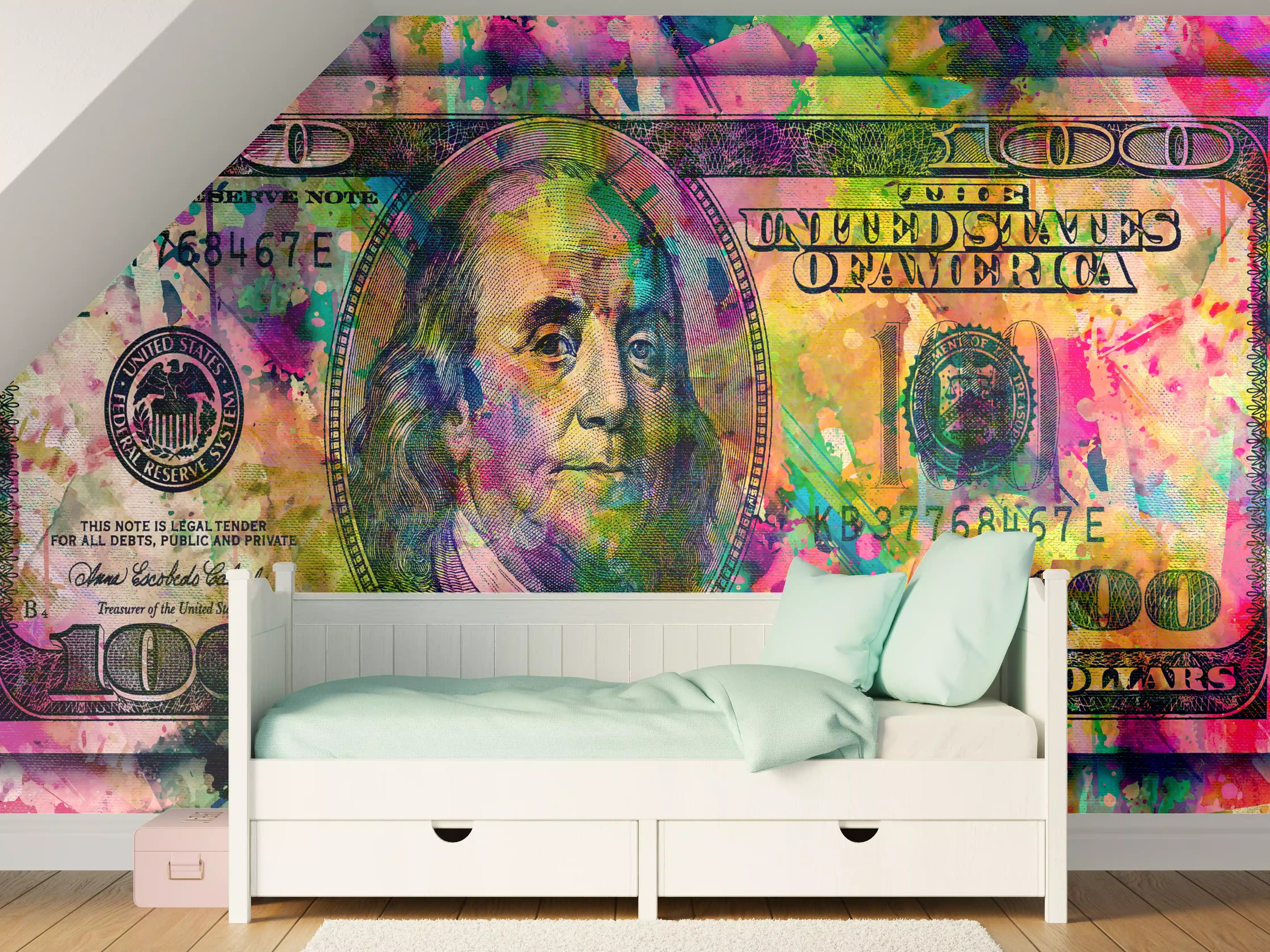 Kinderzimmer Wandgestaltung - Buntes Geld-Kunstwerk-Leinwandbild