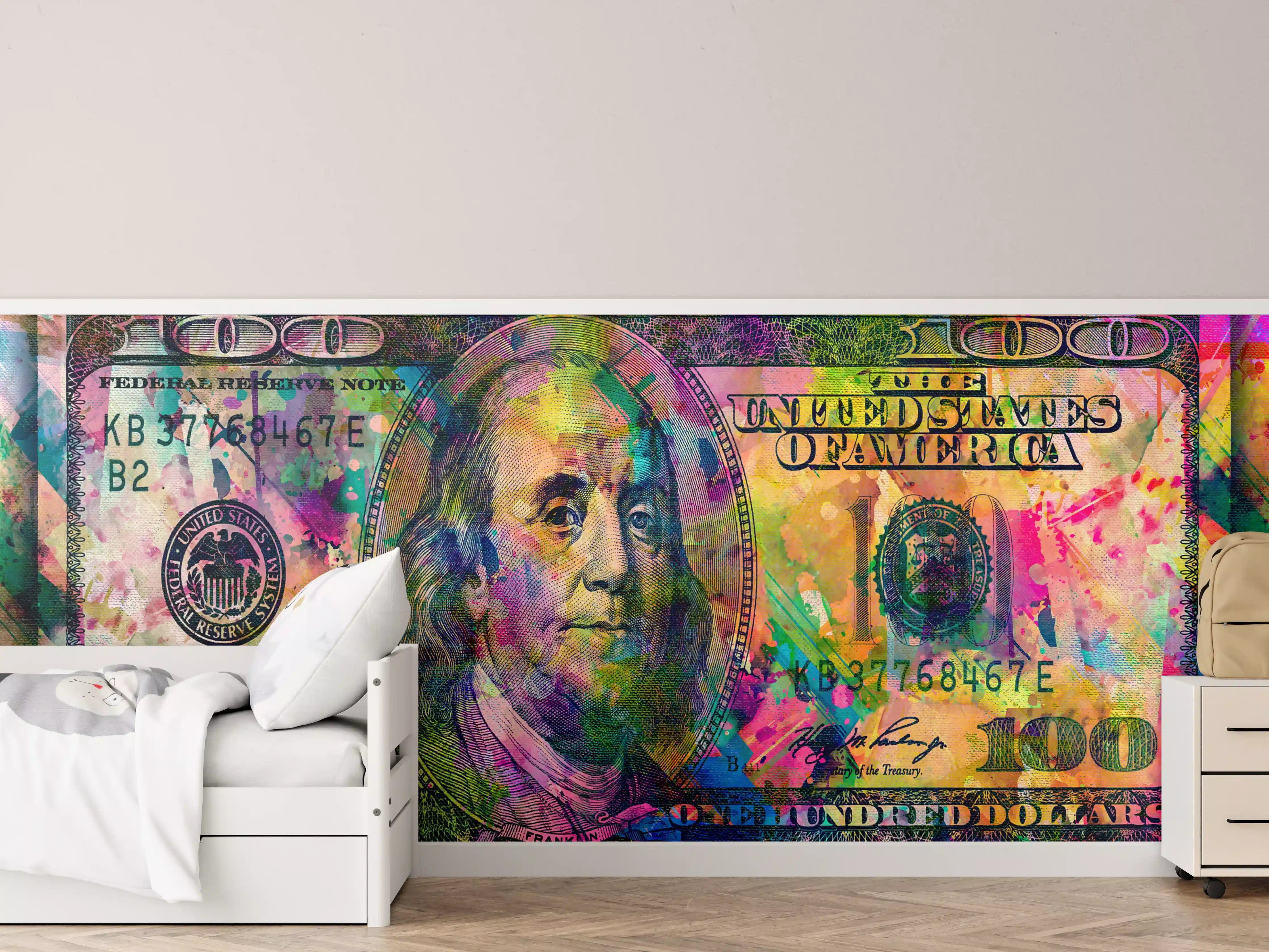 Kinderzimmer Wandgestaltung - Buntes Geld-Kunstwerk-Leinwandbild