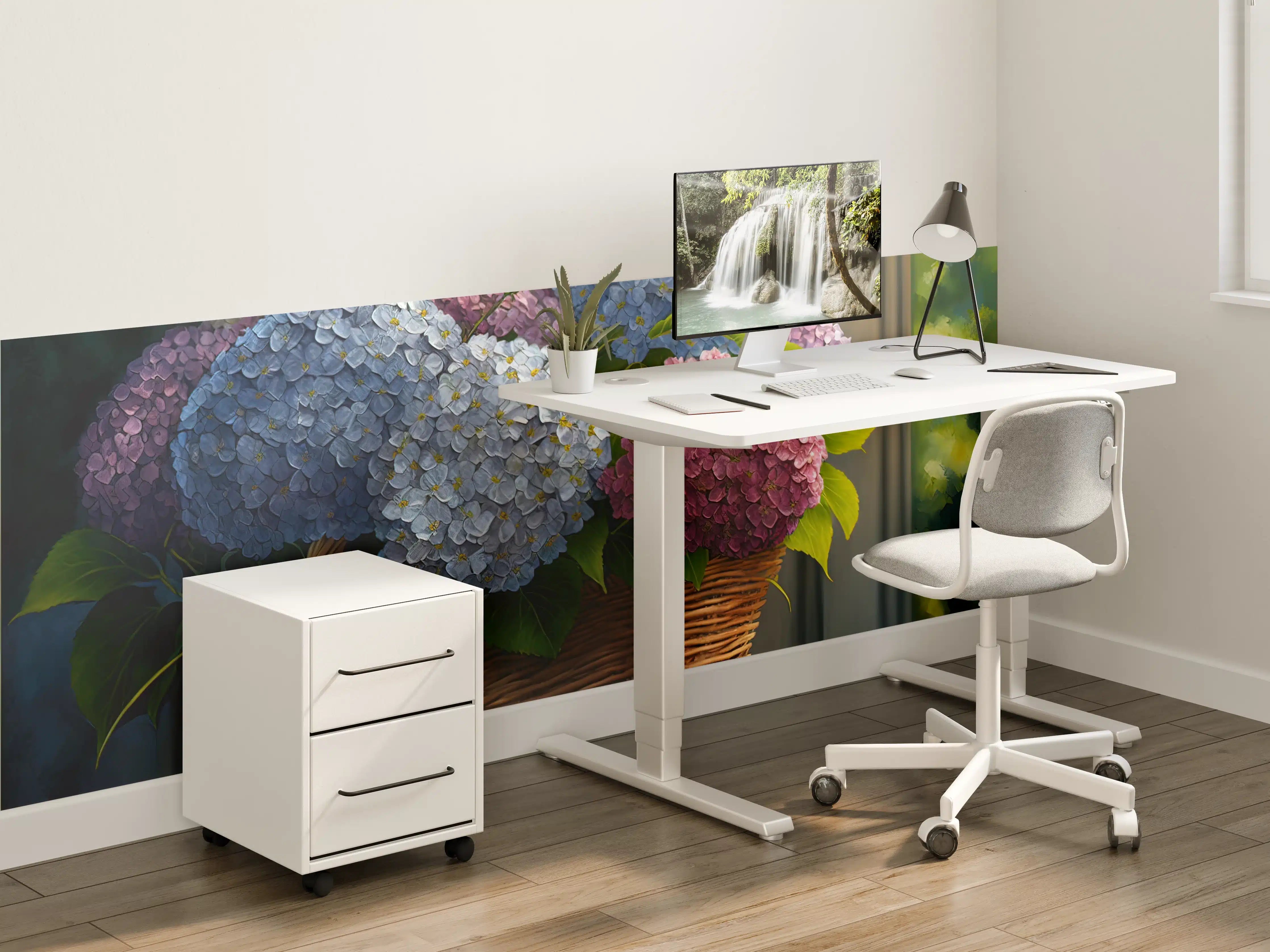 Kinderzimmer Wandgestaltung - Buntes Hortensien Blumenarrangement