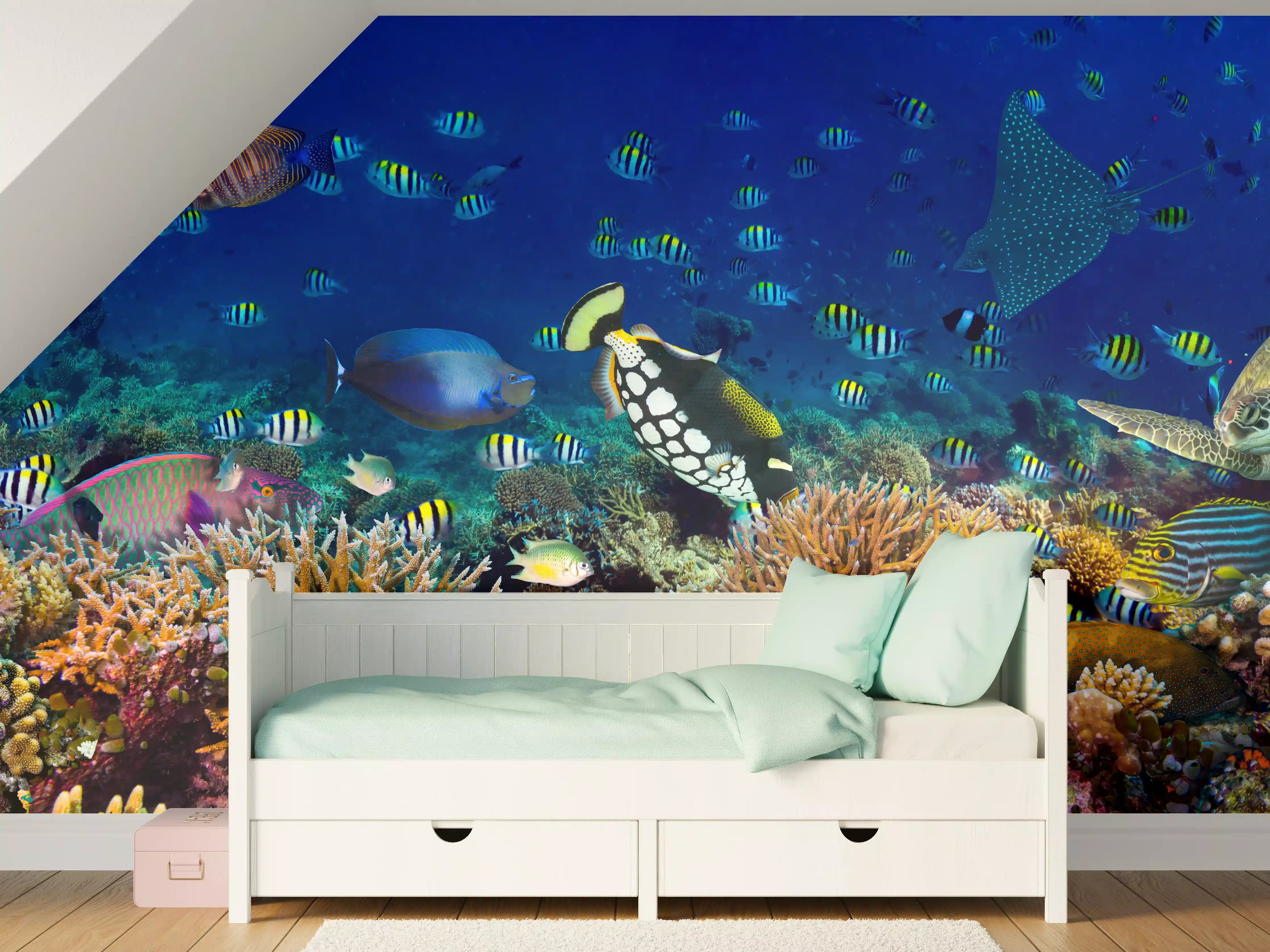 Kinderzimmer Wandgestaltung - Buntes Korallenriff Blau-Türkis
