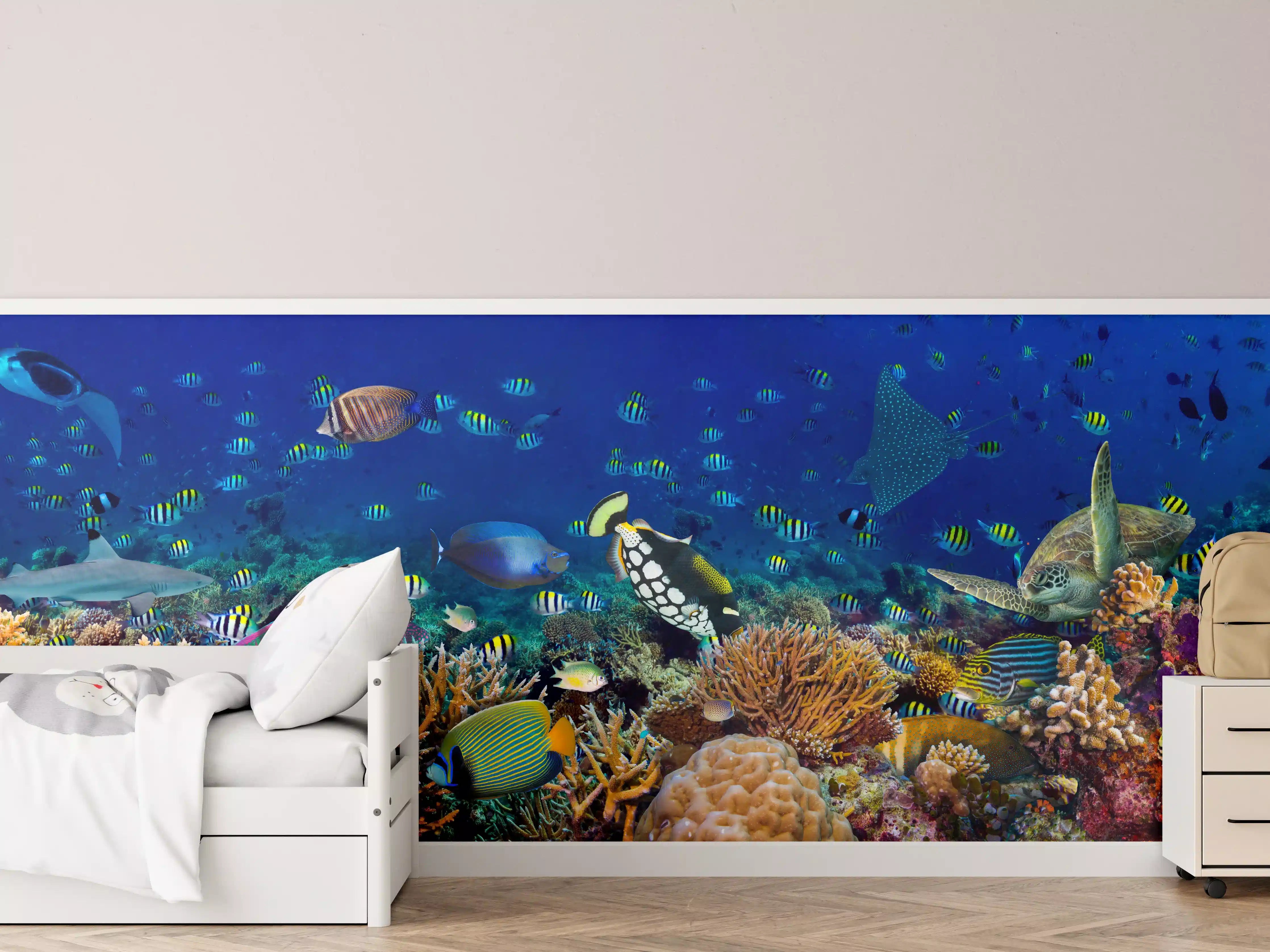 Kinderzimmer Wandgestaltung - Buntes Korallenriff Blau-Türkis