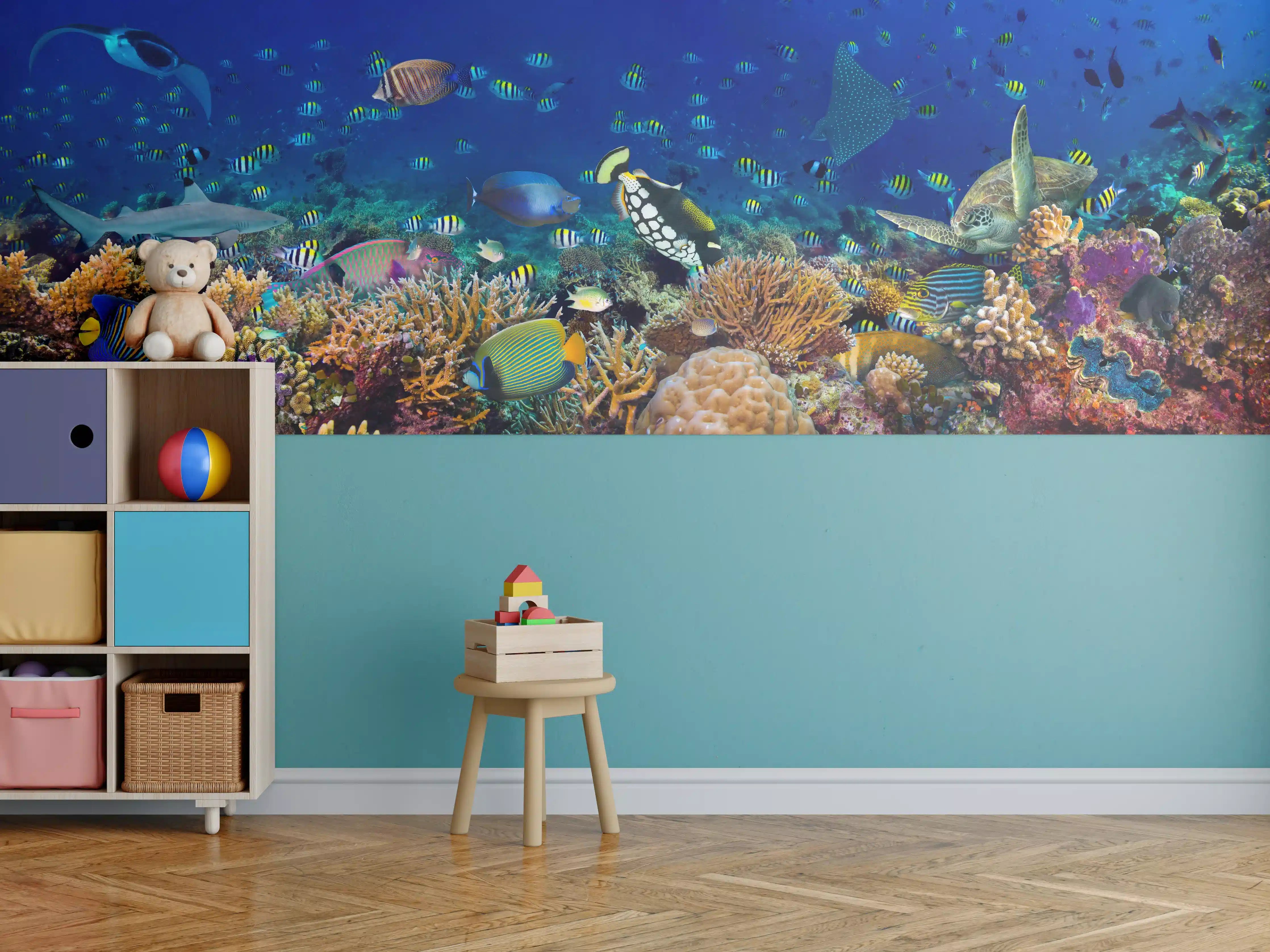Kinderzimmer Wandgestaltung - Buntes Korallenriff Blau-Türkis