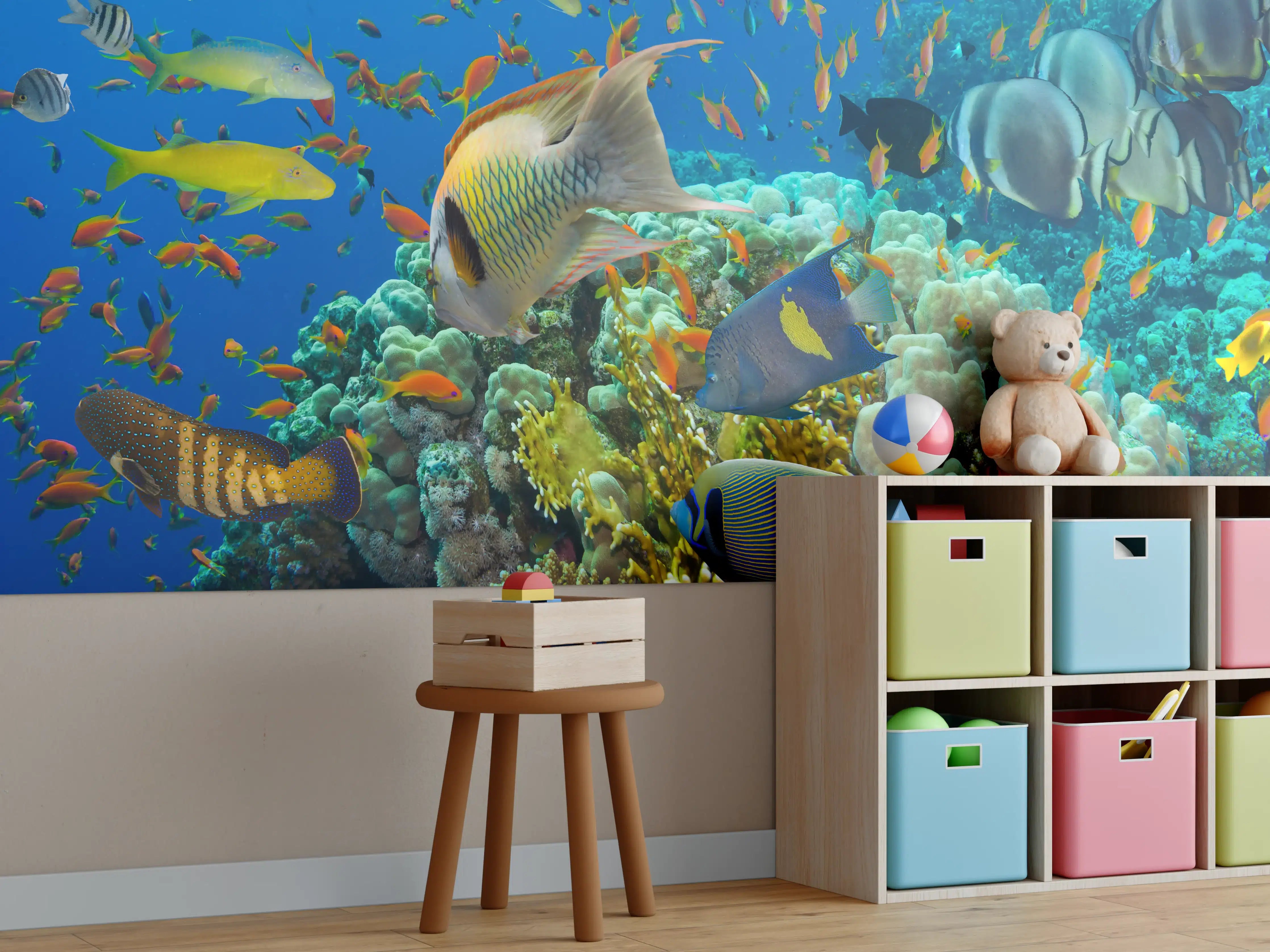 Kinderzimmer Wandgestaltung - Buntes Korallenriff mit Fischen