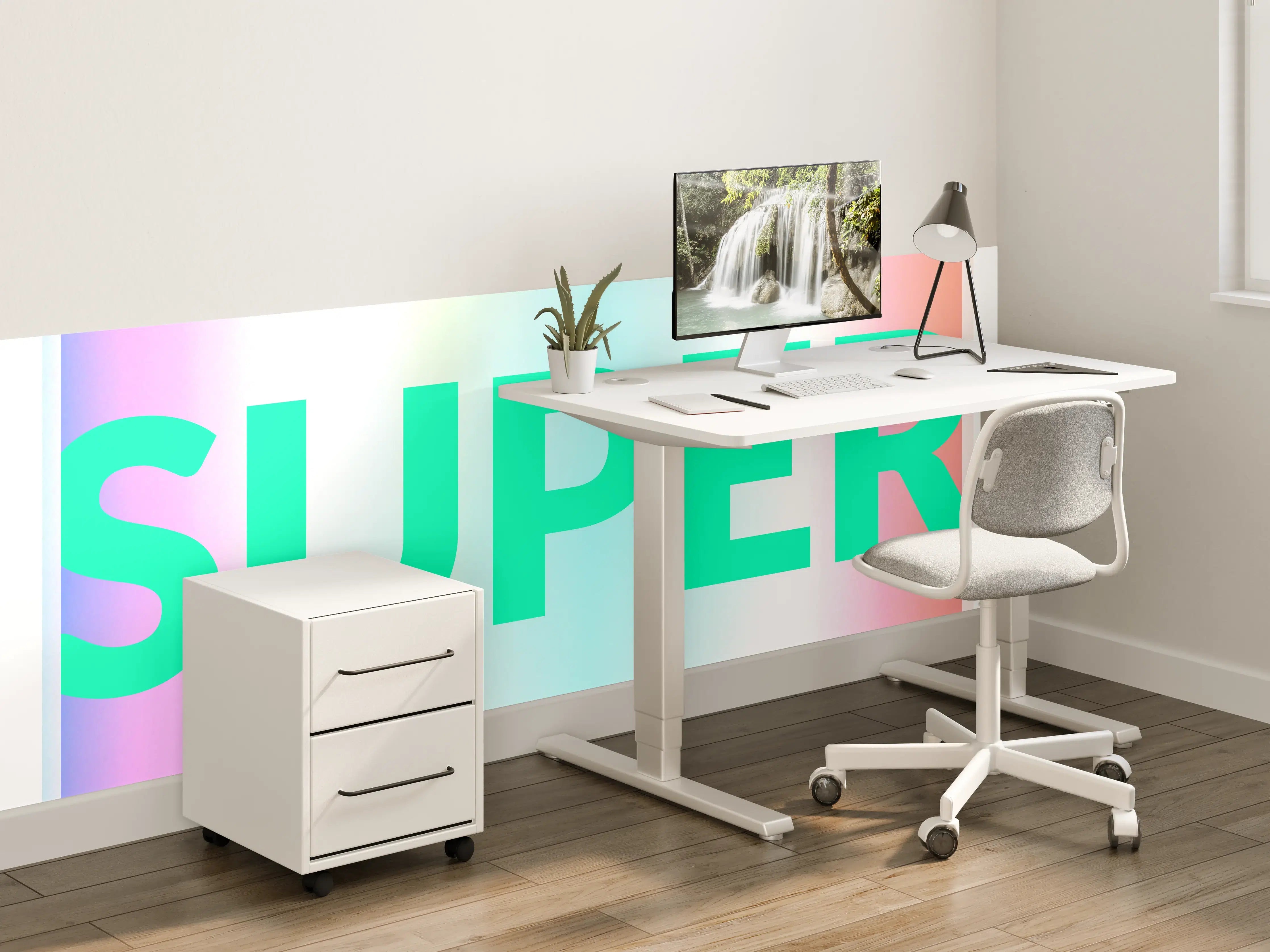 Kinderzimmer Wandgestaltung - Buntes Leuchten 'SUPER' Grafikdesign