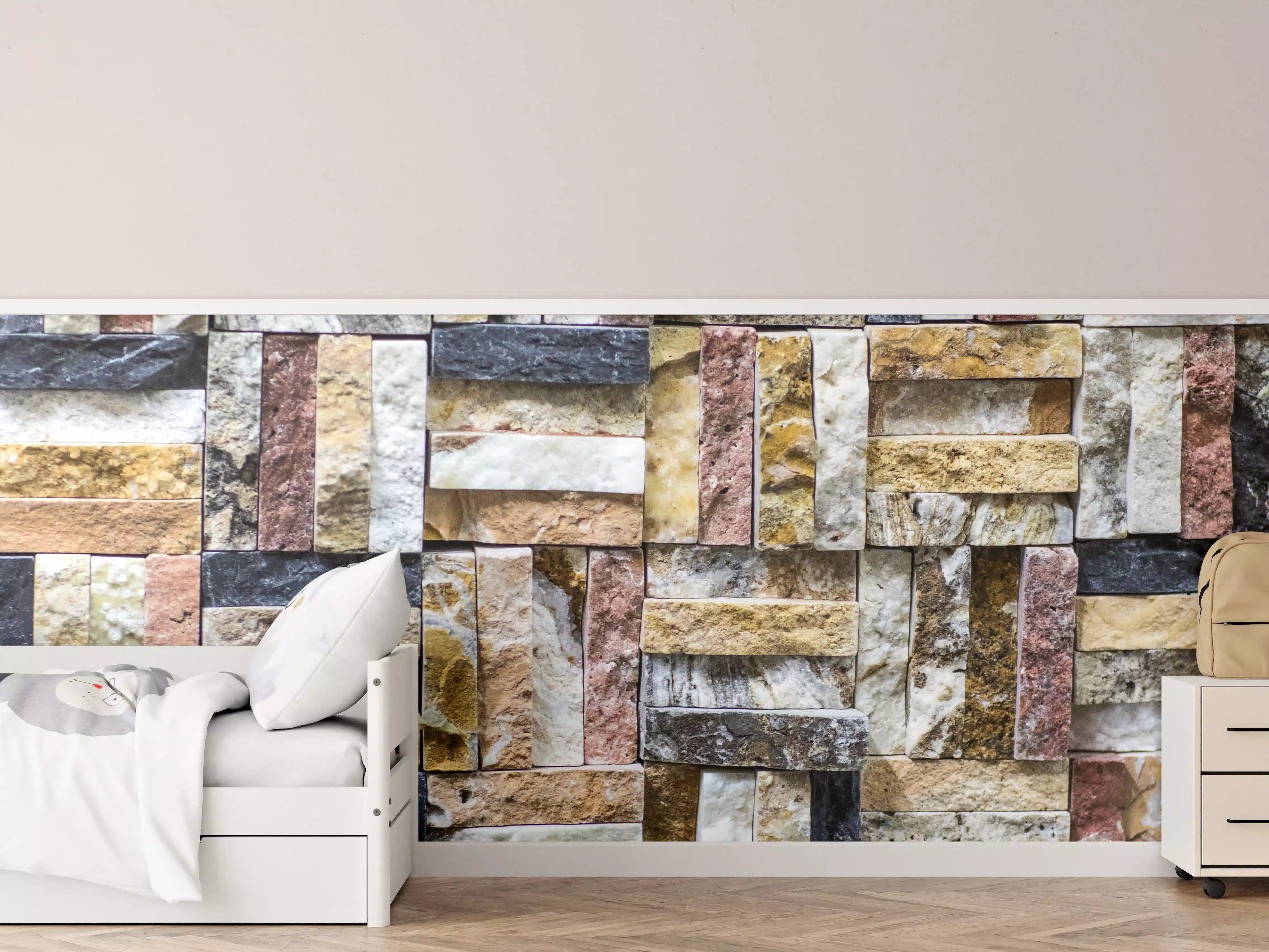 Kinderzimmer Wandgestaltung - Buntes Naturstein Mosaik