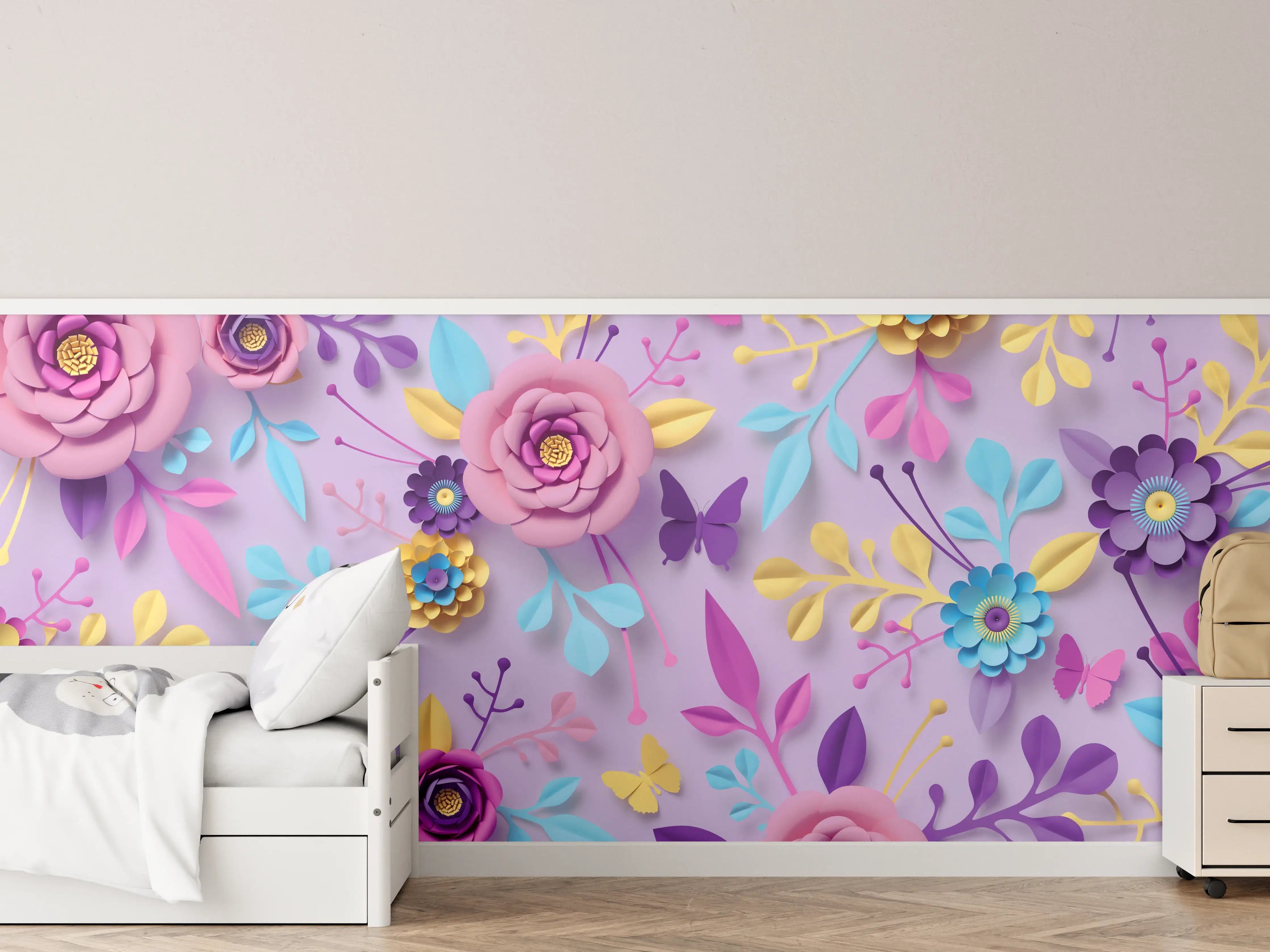 Kinderzimmer Wandgestaltung - Buntes Papierblumen-Wandbild