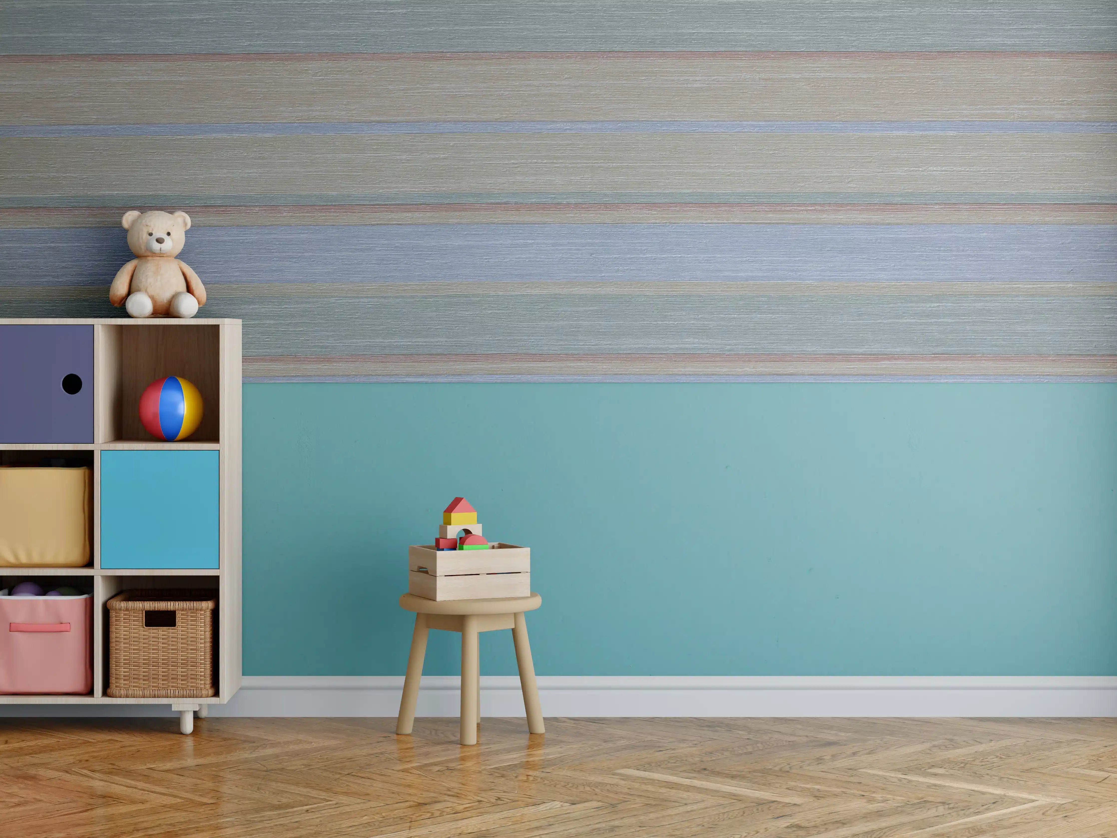 Kinderzimmer Wandgestaltung - Buntes Streifenmuster auf Grunge-Papier