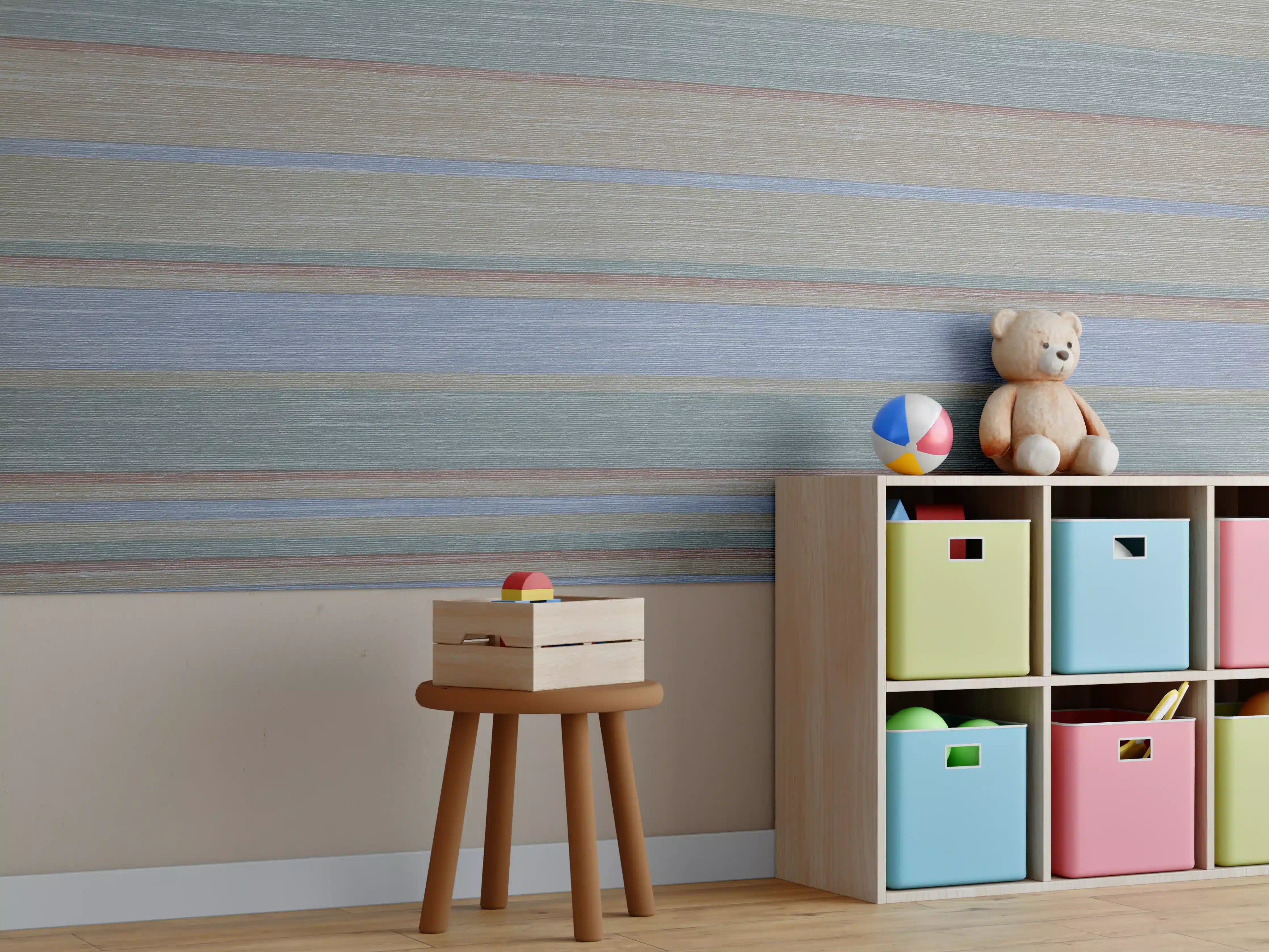 Kinderzimmer Wandgestaltung - Buntes Streifenmuster auf Grunge-Papier