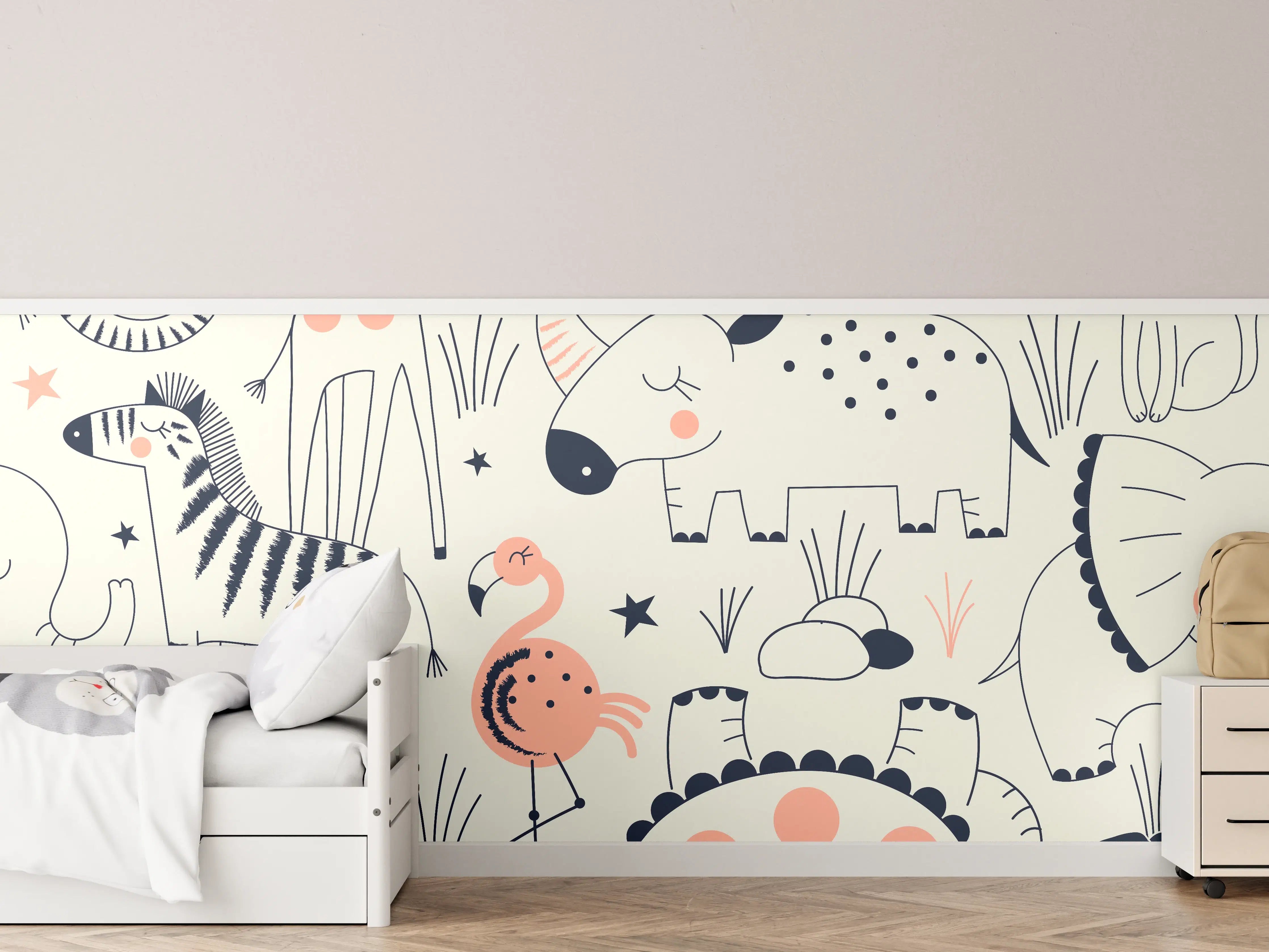 Kinderzimmer Wandgestaltung - Buntes Tiermuster Print