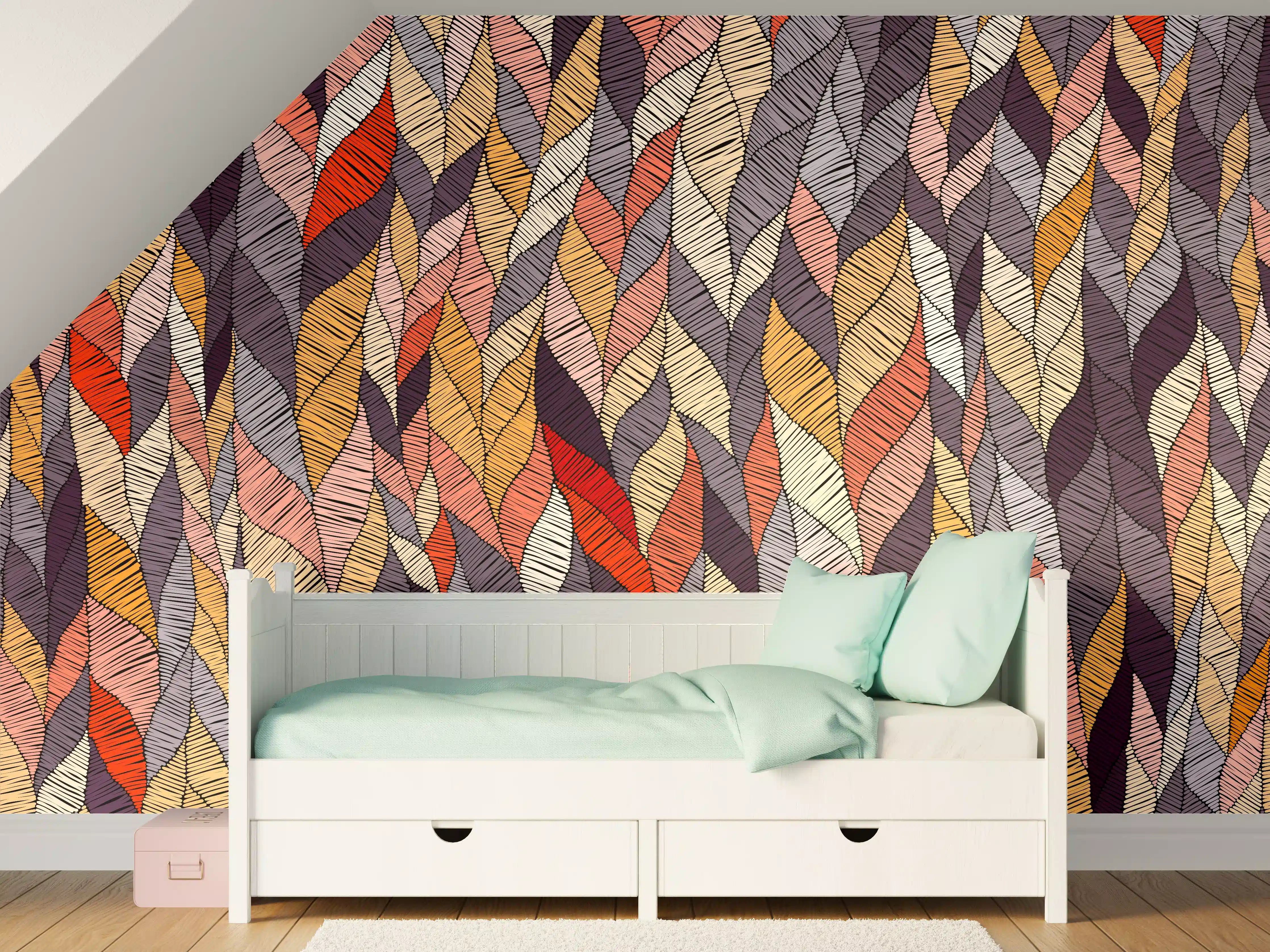 Kinderzimmer Wandgestaltung - Buntes Wellenmuster Textildesign