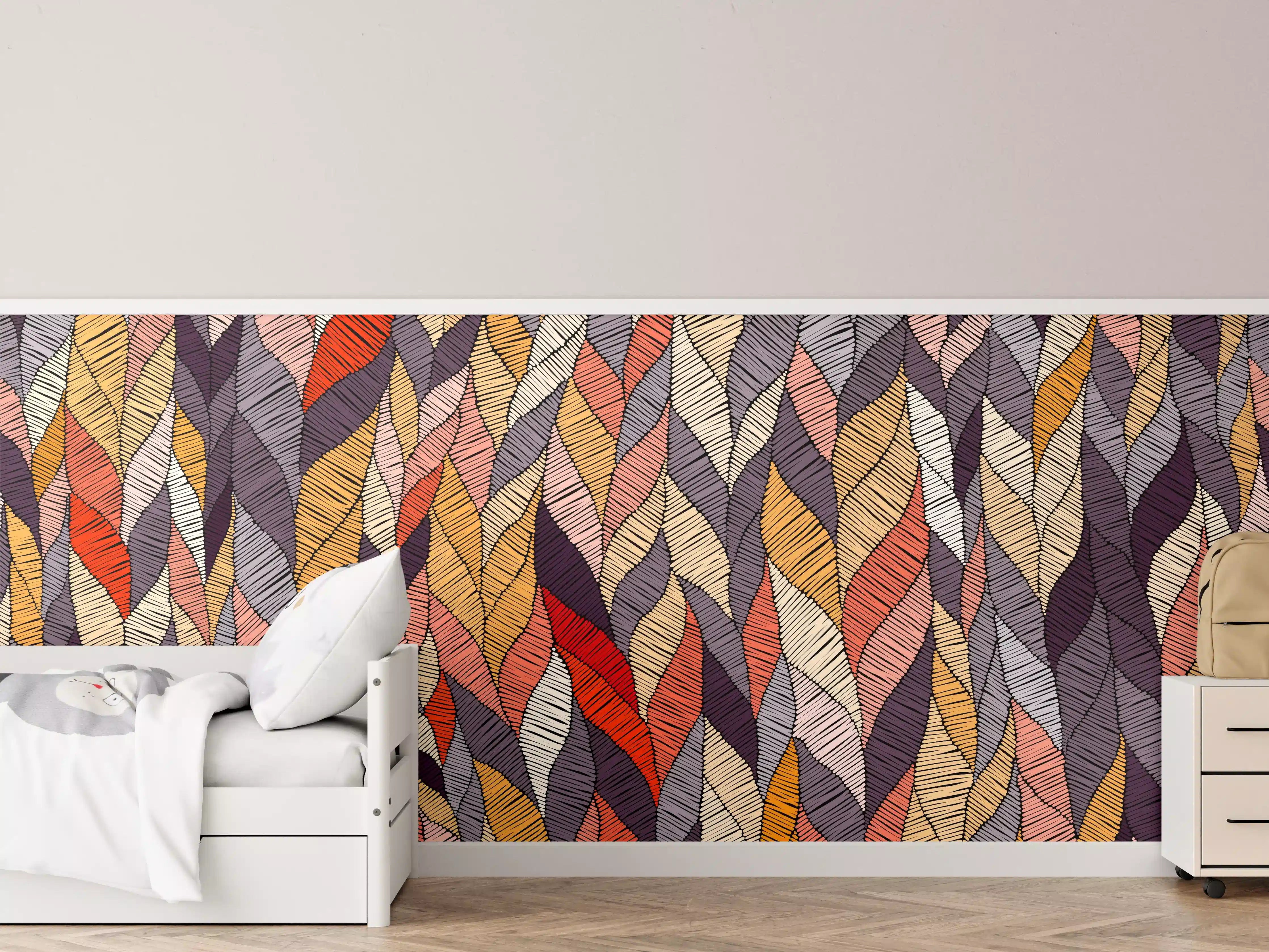 Kinderzimmer Wandgestaltung - Buntes Wellenmuster Textildesign