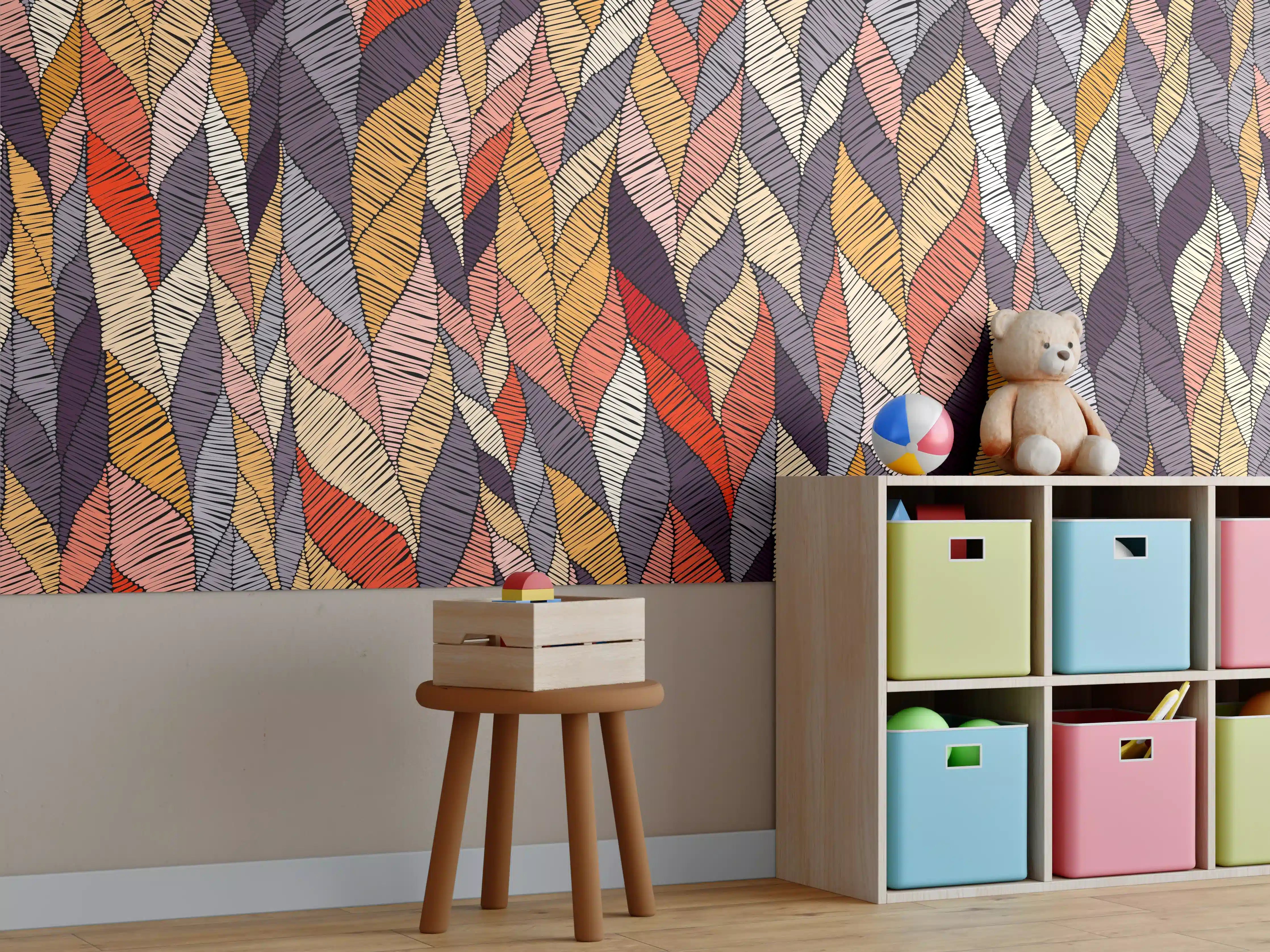 Kinderzimmer Wandgestaltung - Buntes Wellenmuster Textildesign
