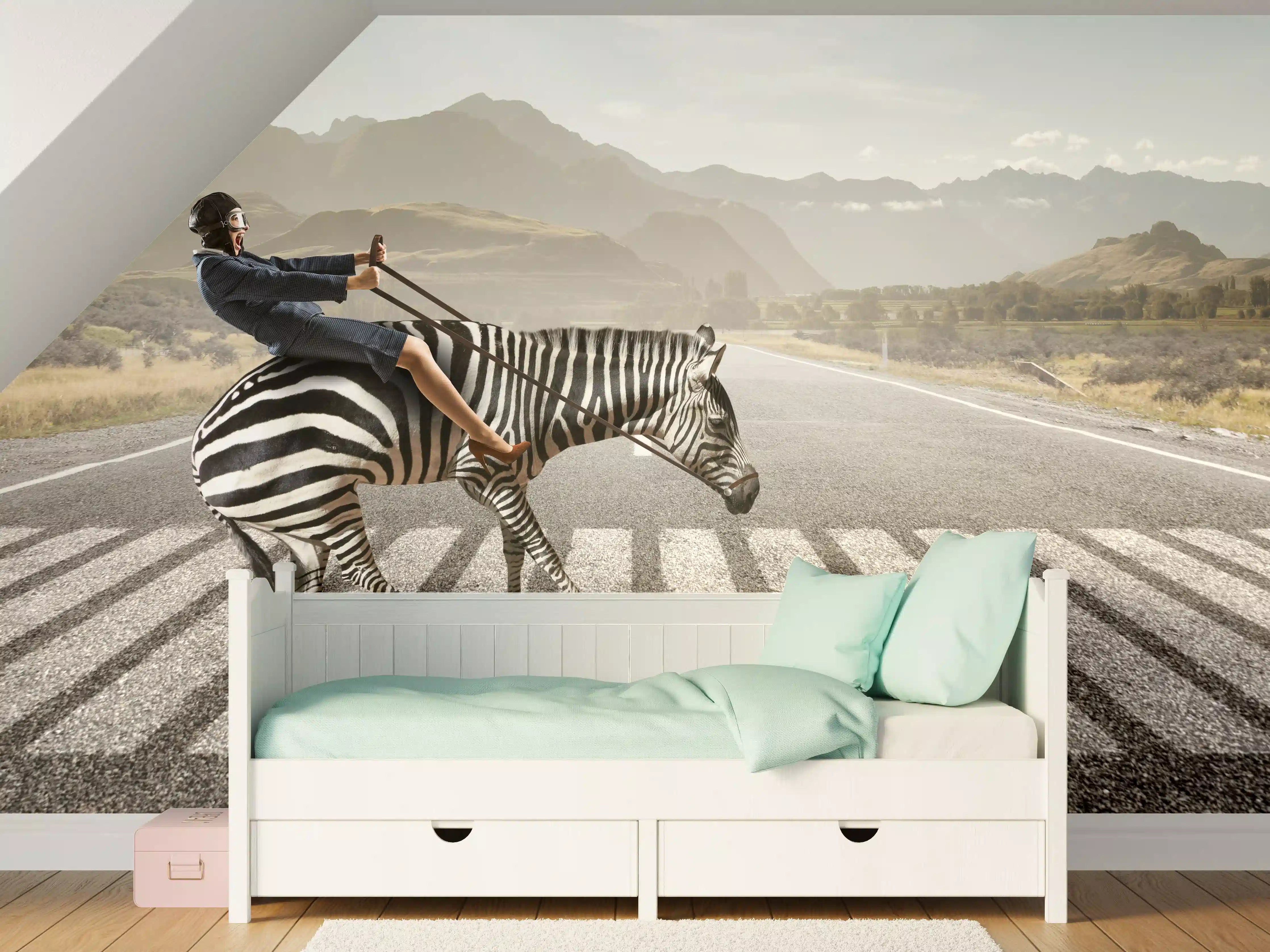 Kinderzimmer Wandgestaltung - Businesswoman auf Zebra