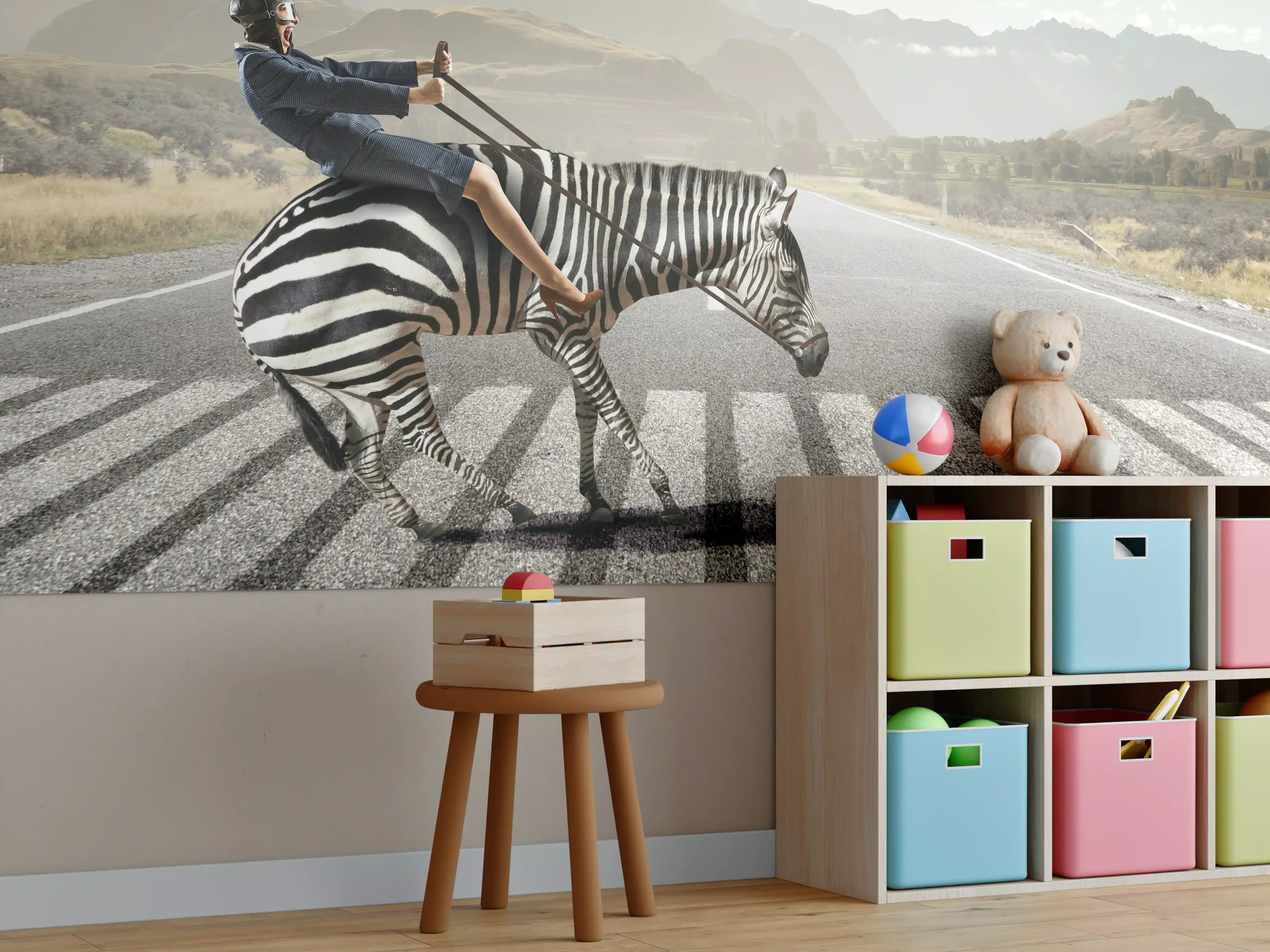 Kinderzimmer Wandgestaltung - Businesswoman auf Zebra