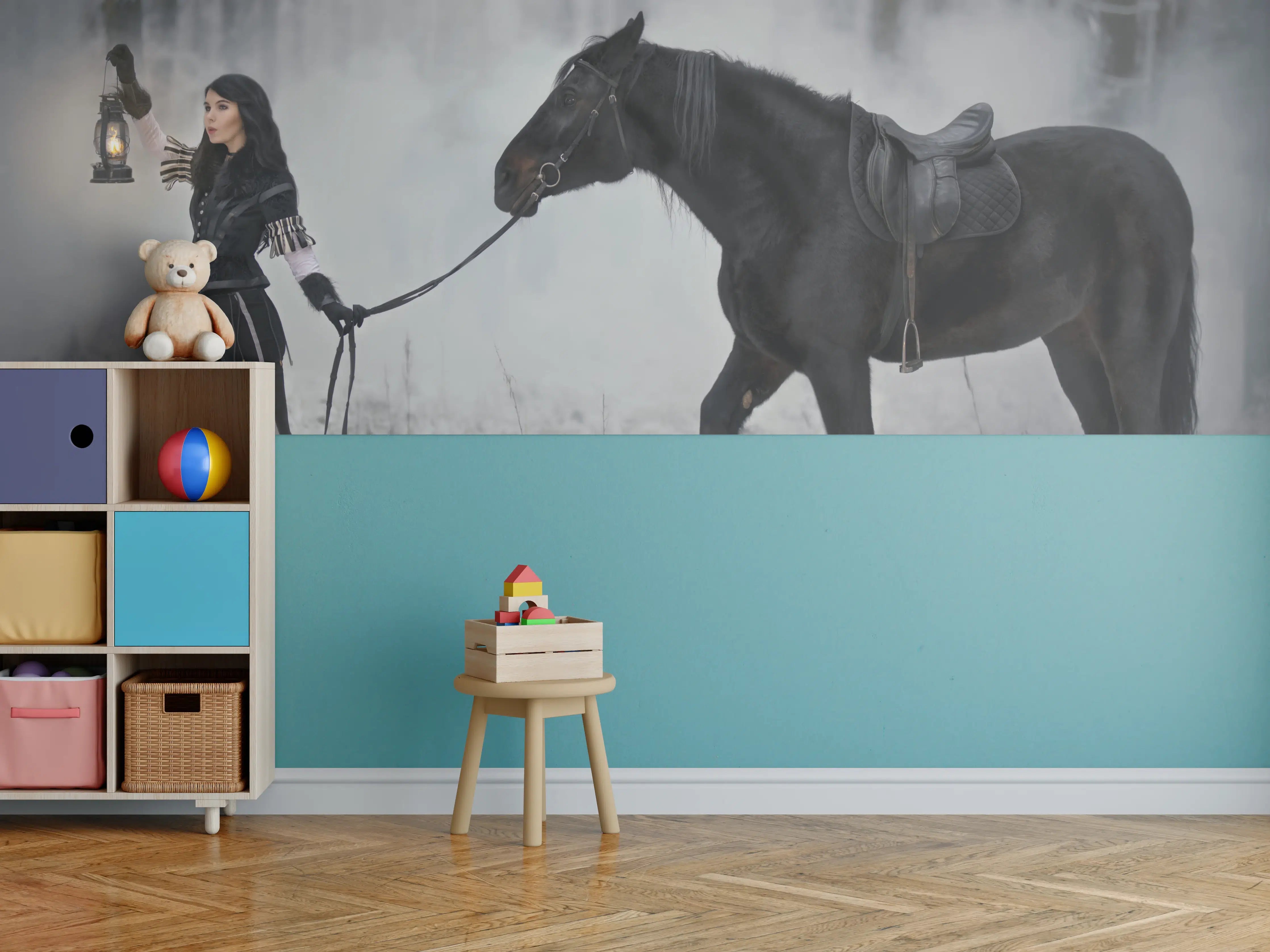 Kinderzimmer Wandgestaltung - Cosplay-Zauberin The Witcher mit Pferd