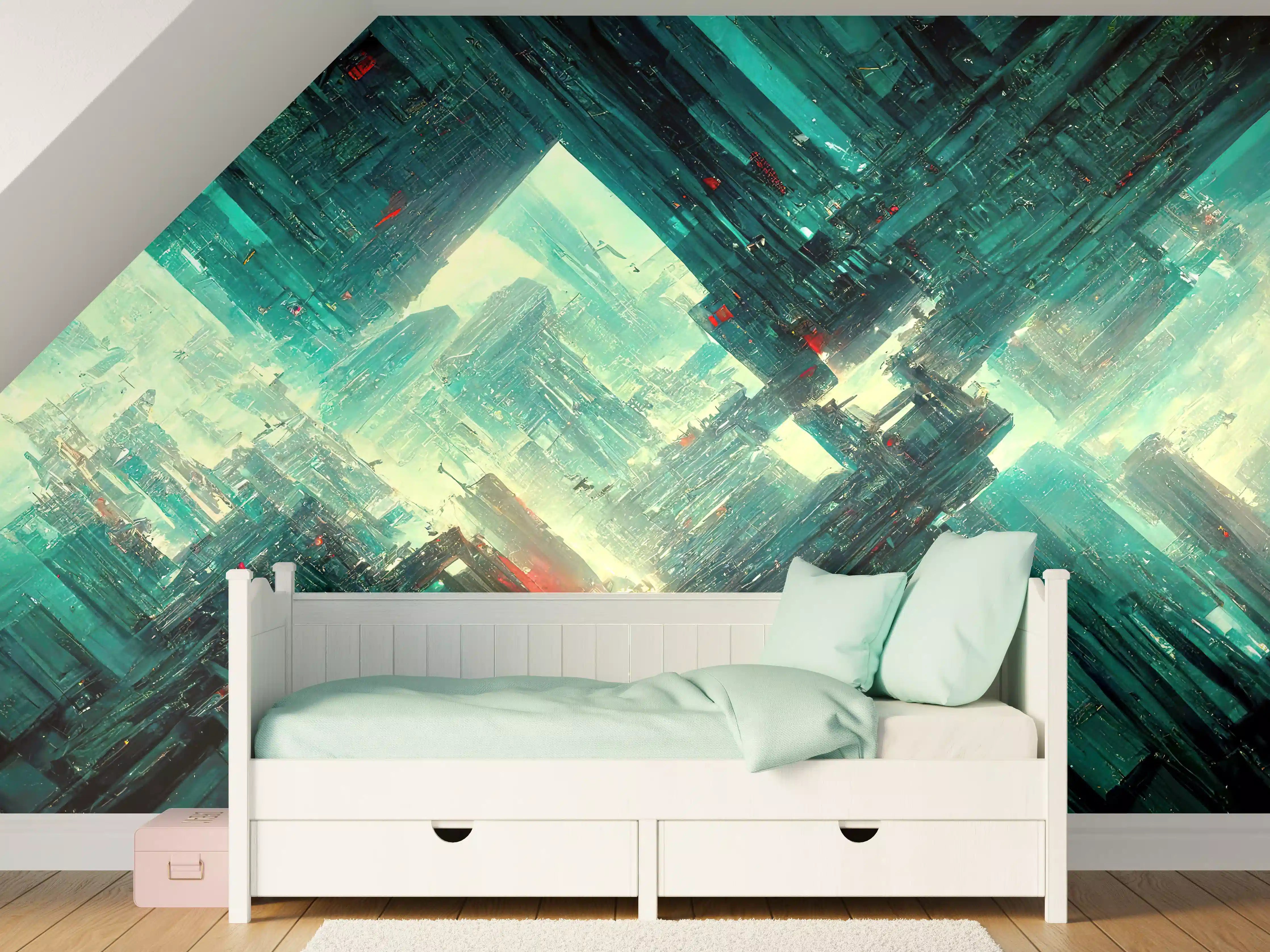 Kinderzimmer Wandgestaltung - Cyberpunk-Stadt Futuristisch