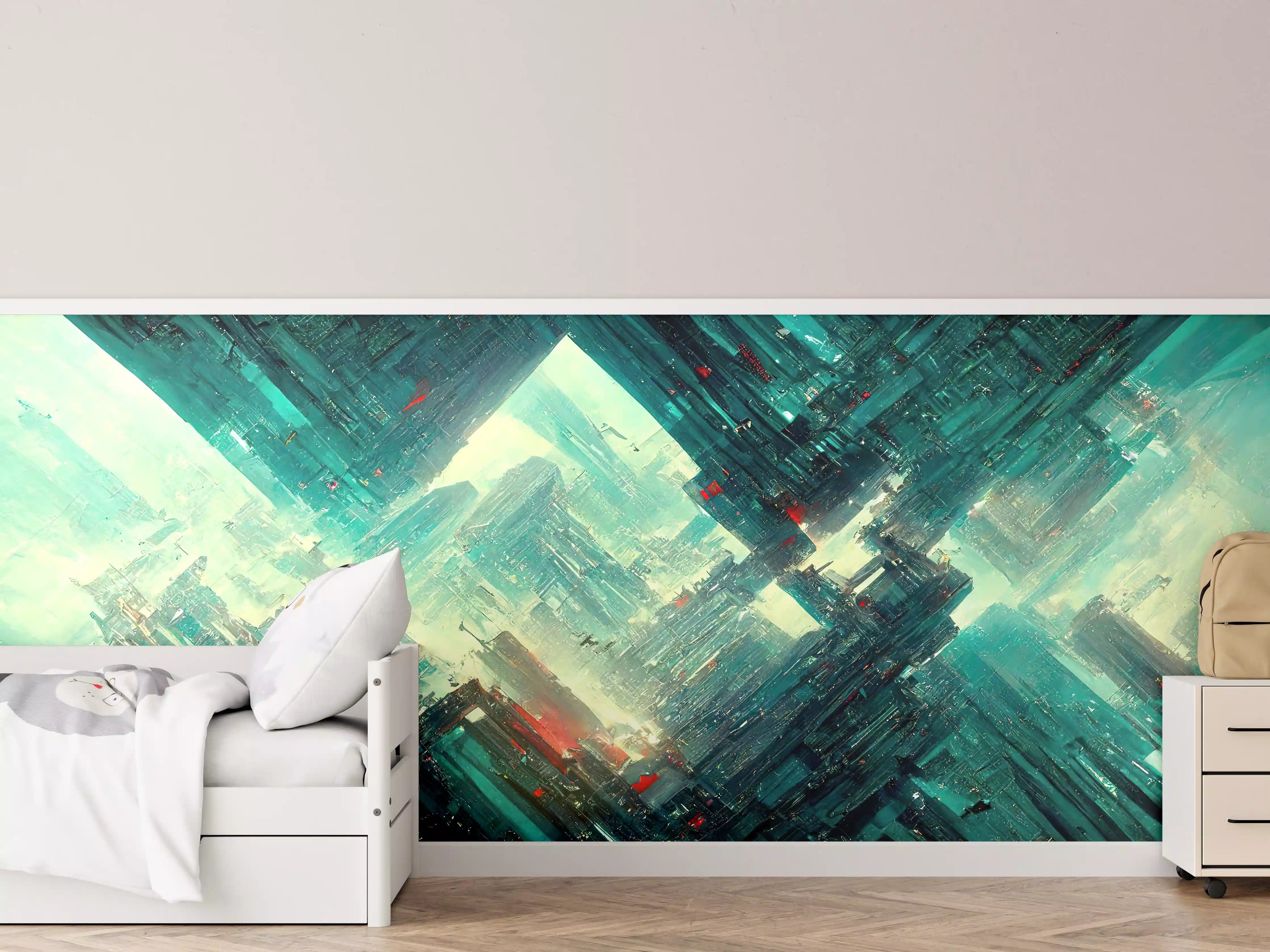 Kinderzimmer Wandgestaltung - Cyberpunk-Stadt Futuristisch