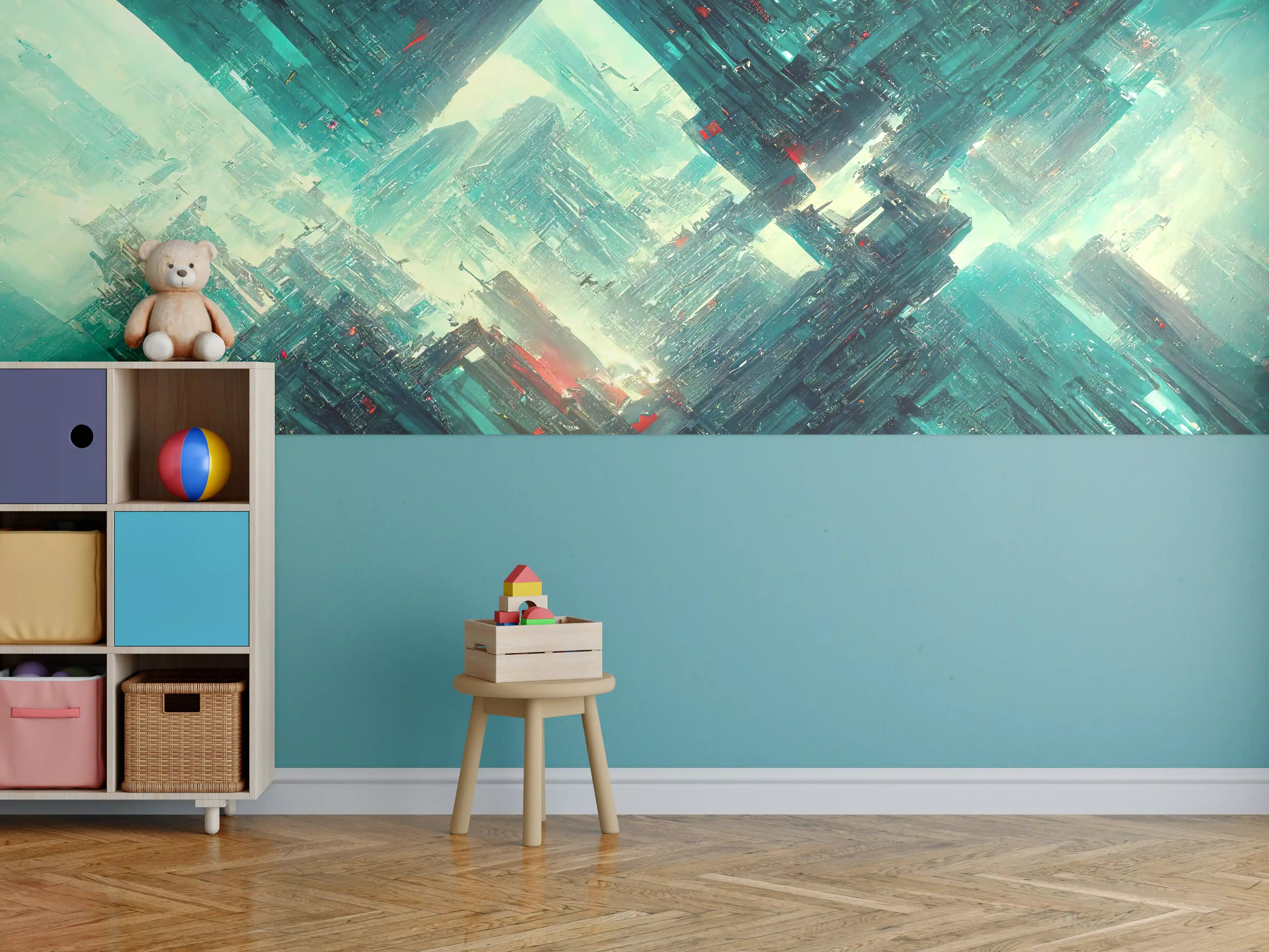 Kinderzimmer Wandgestaltung - Cyberpunk-Stadt Futuristisch