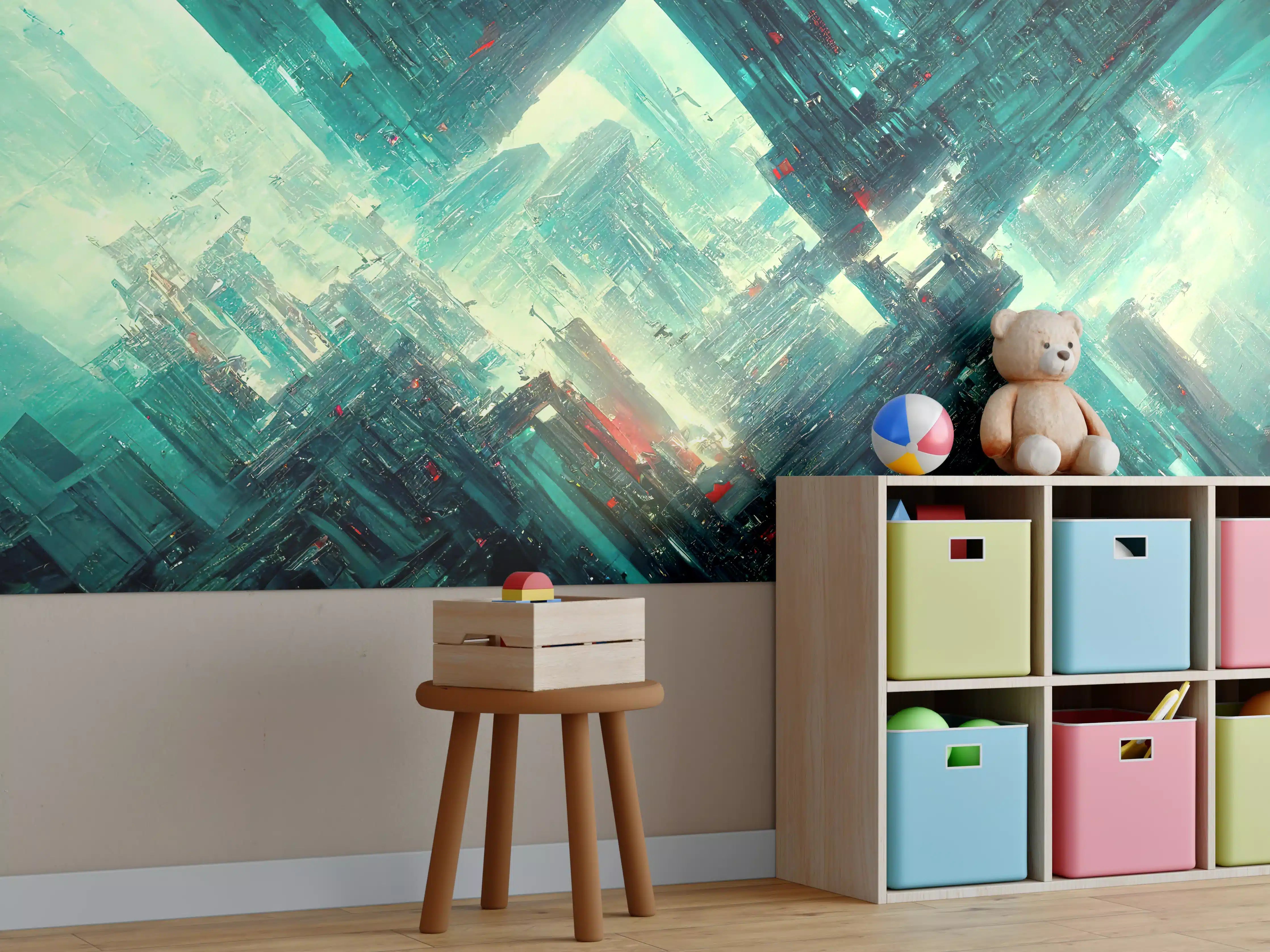 Kinderzimmer Wandgestaltung - Cyberpunk-Stadt Futuristisch