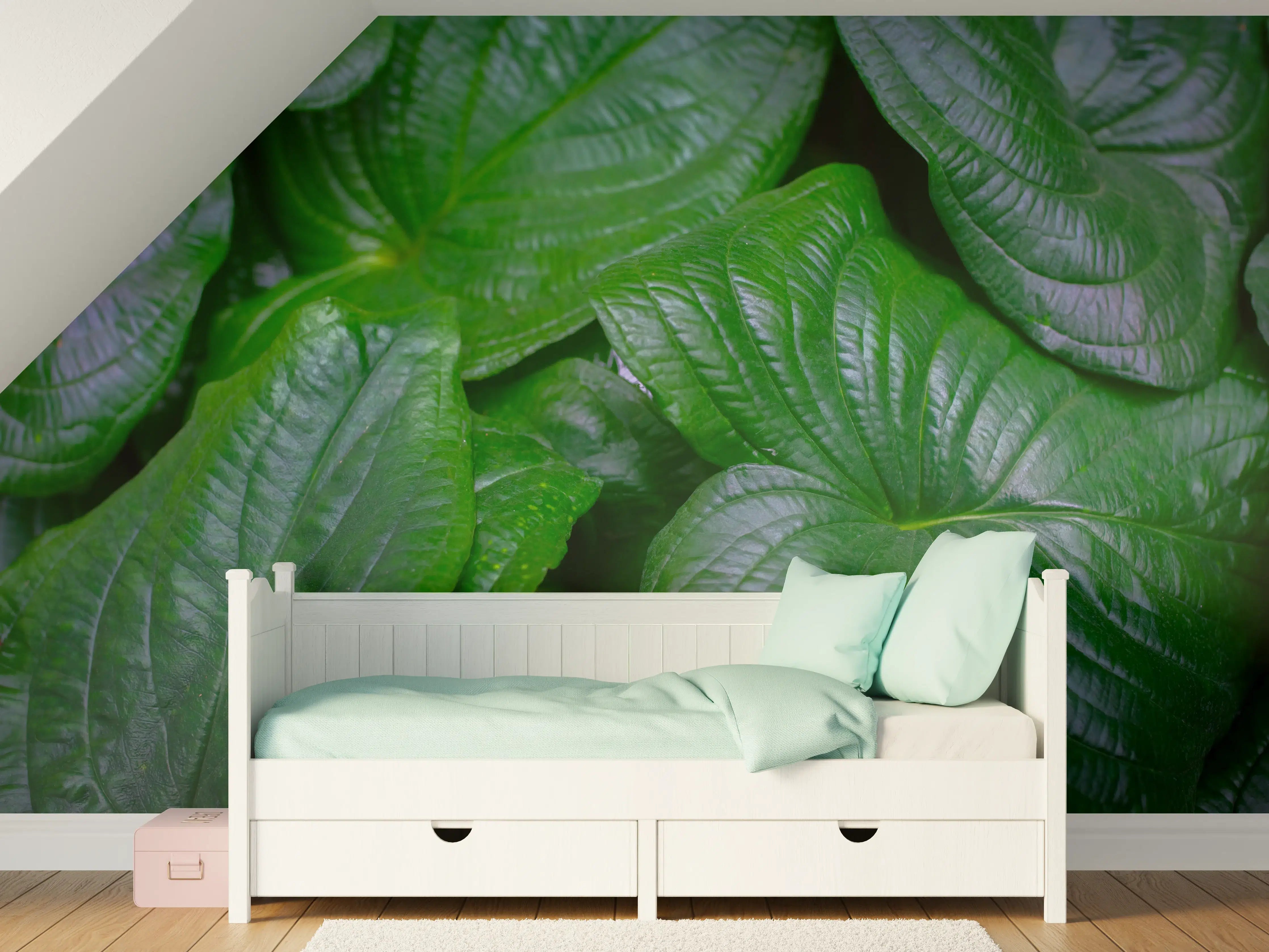 Kinderzimmer Wandgestaltung - Detailaufnahme Grüner Blätter
