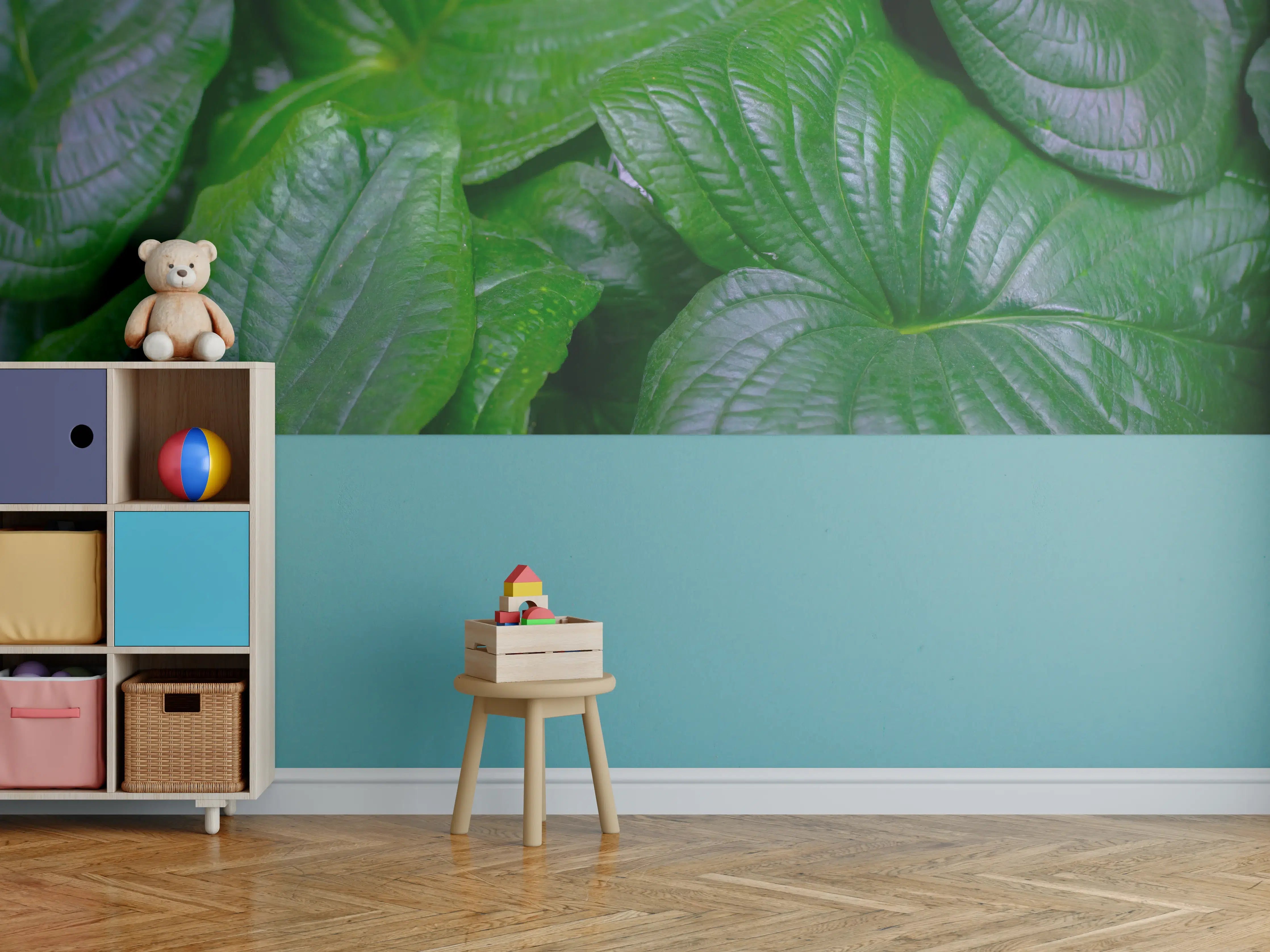 Kinderzimmer Wandgestaltung - Detailaufnahme Grüner Blätter