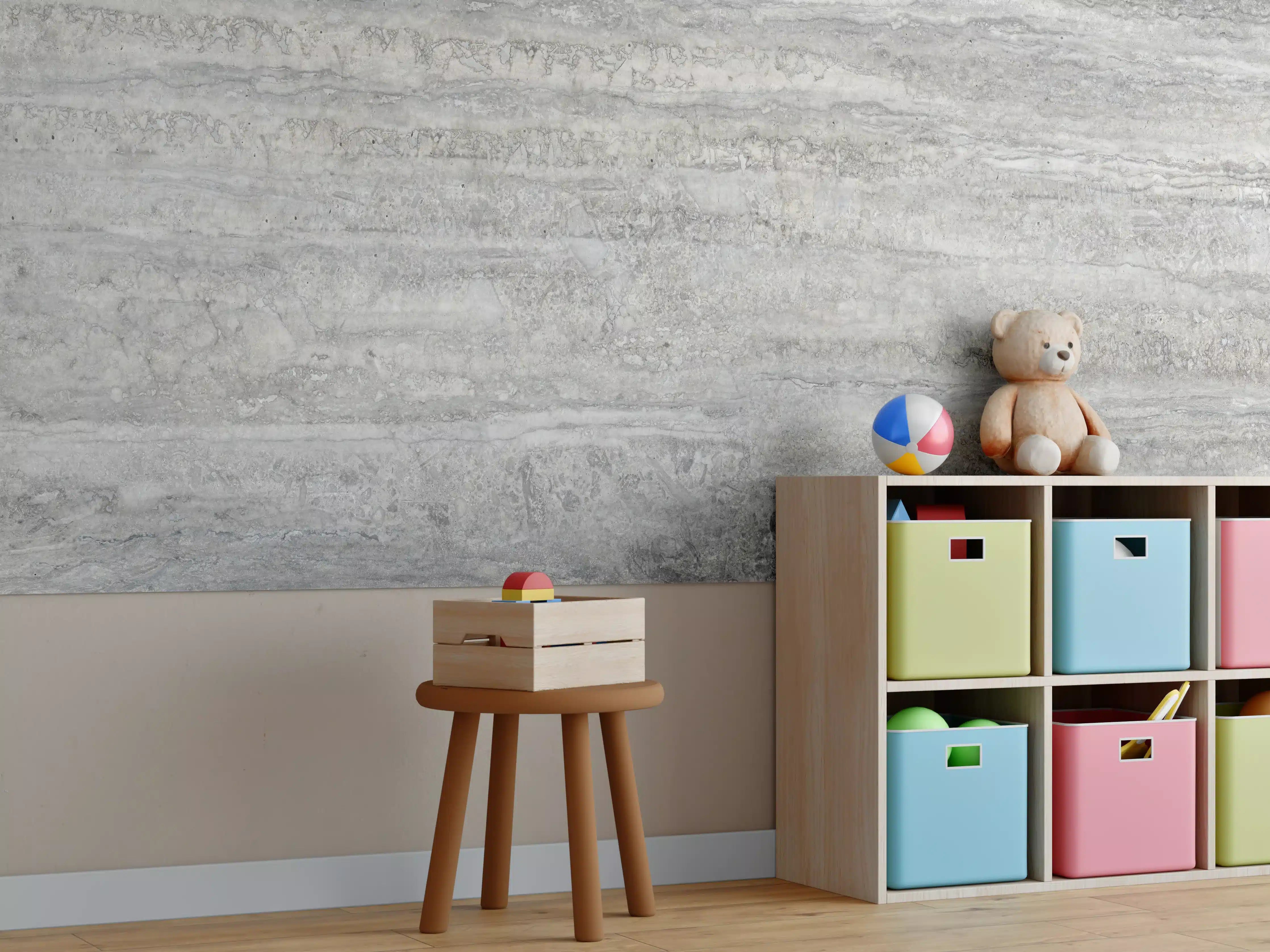 Kinderzimmer Wandgestaltung - Dezenter Travertin Marmor