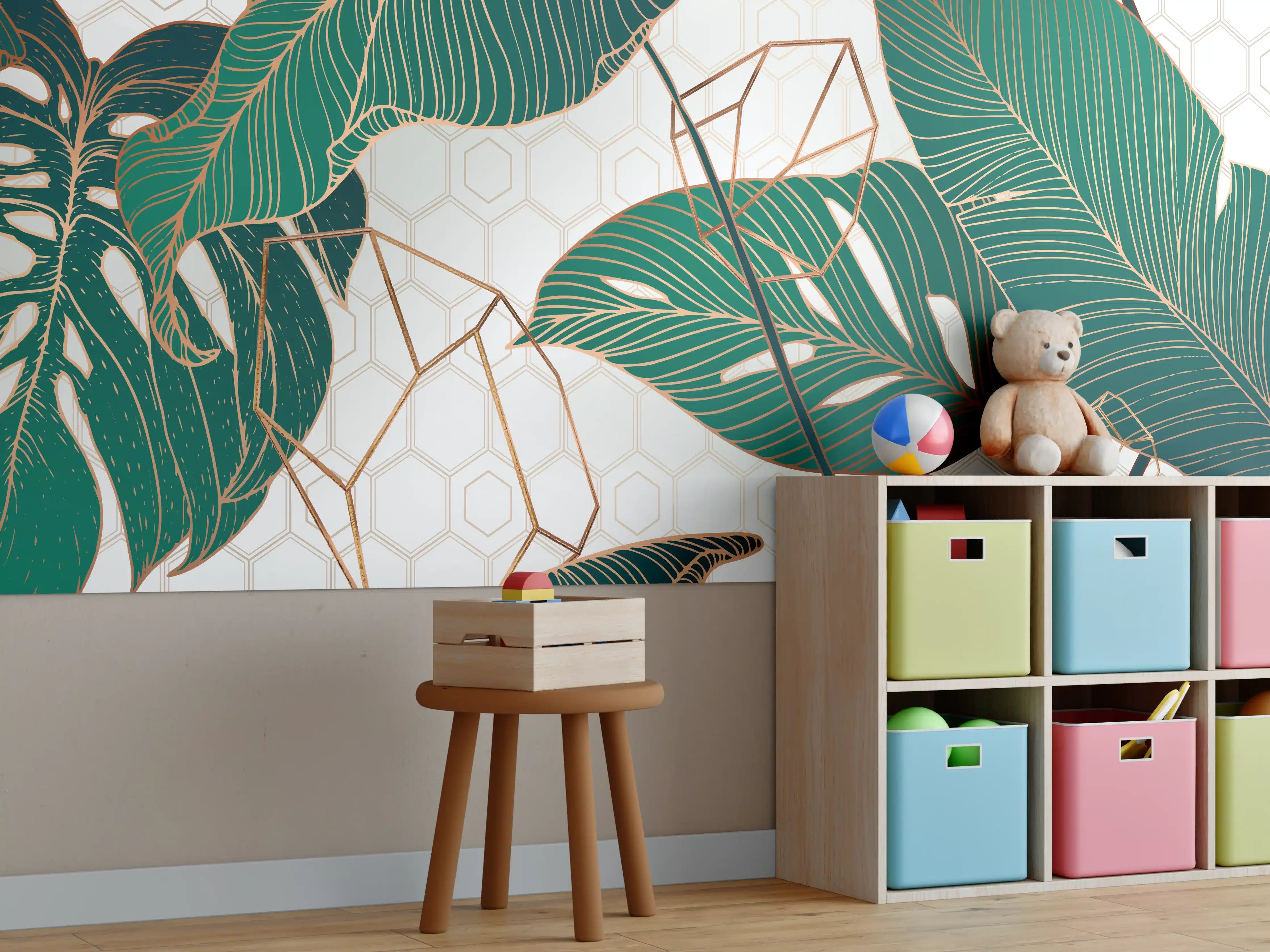 Kinderzimmer Wandgestaltung - Dichte, grüne Blätter und tropische Pflanzen