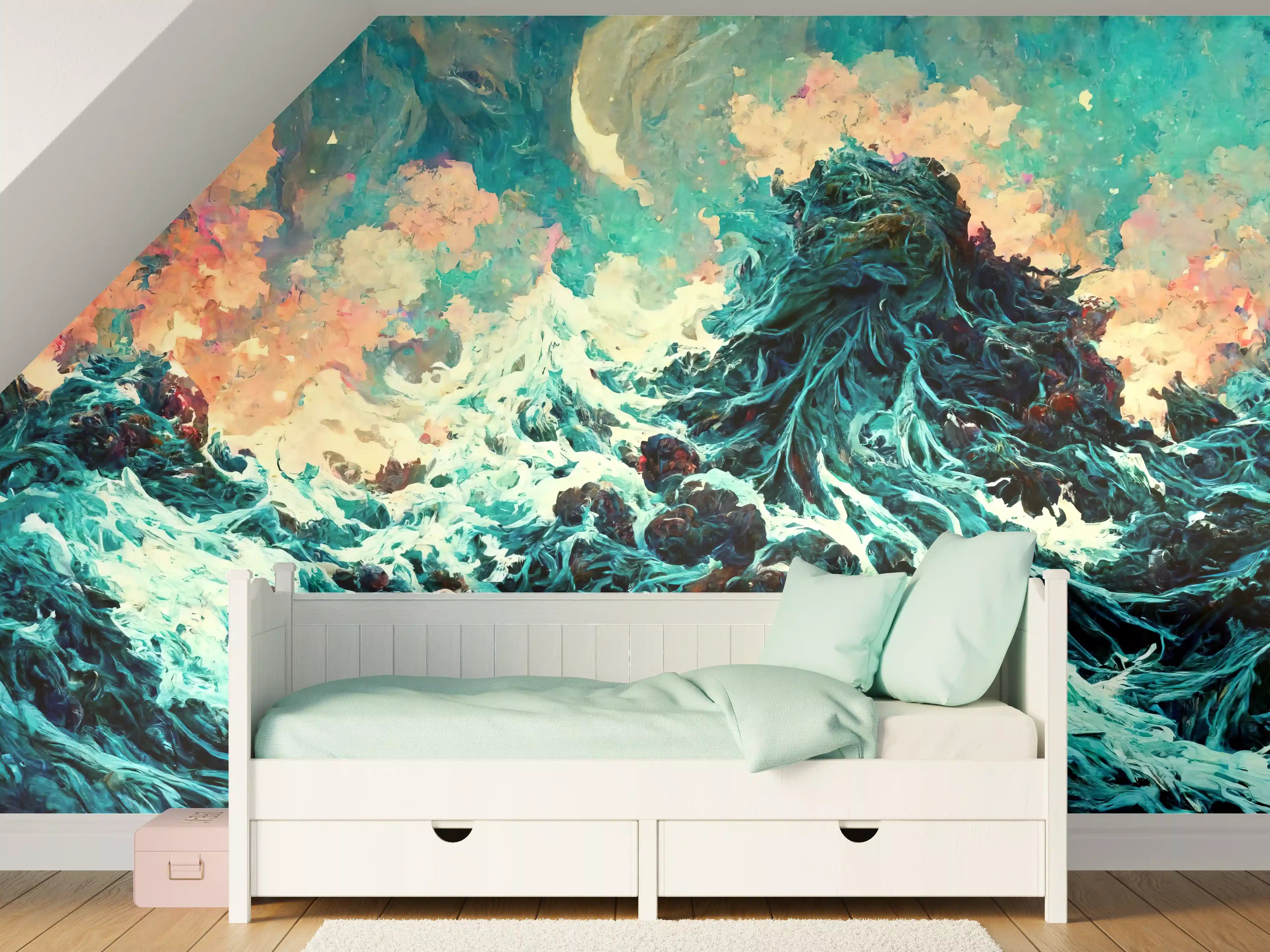 Kinderzimmer Wandgestaltung - Dramatische Meereswellen bei Nacht