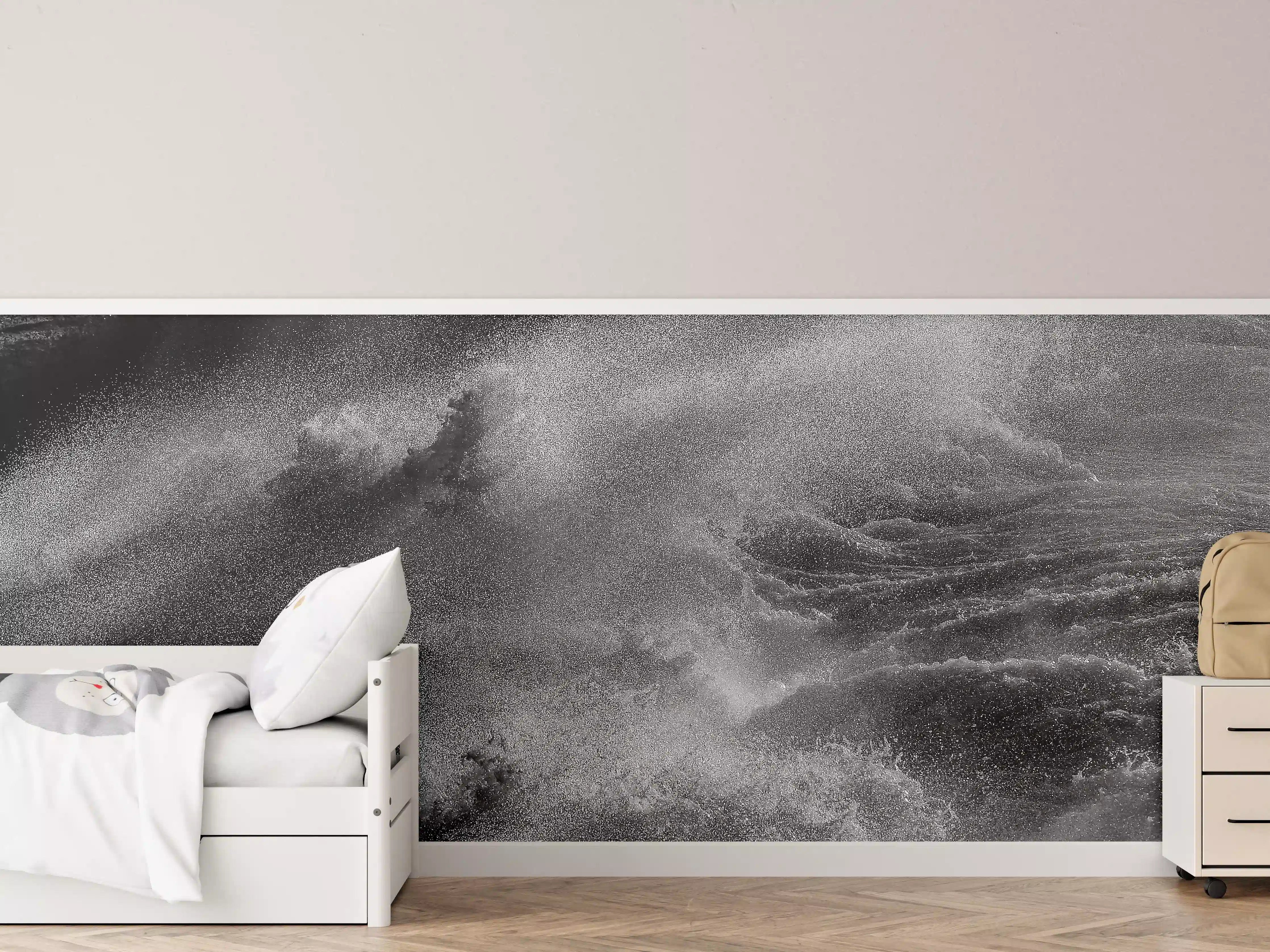 Kinderzimmer Wandgestaltung - Dramatische Meereswellen monochrom