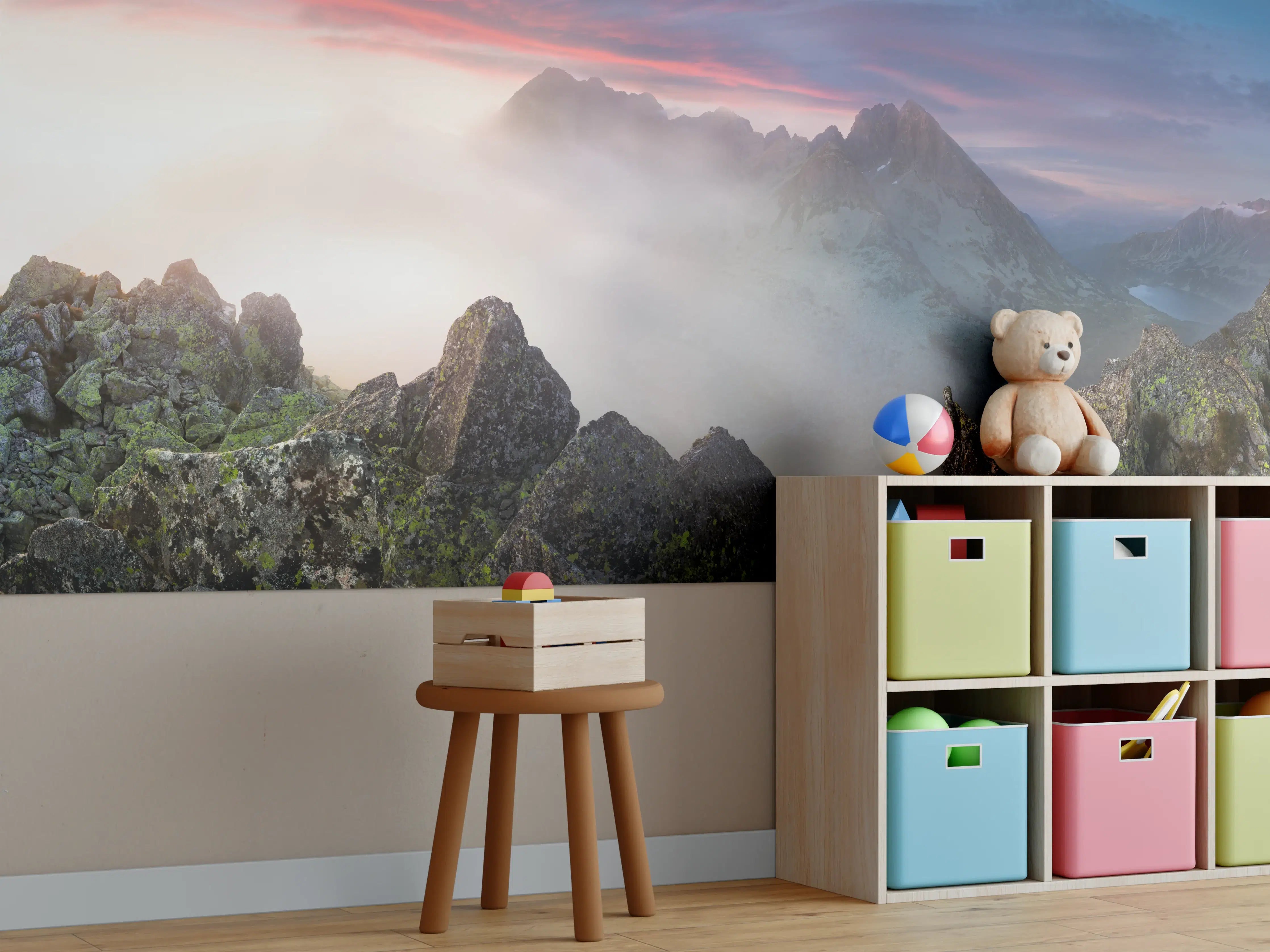 Kinderzimmer Wandgestaltung - Dramatischer Berg- und Wolkenpanorama