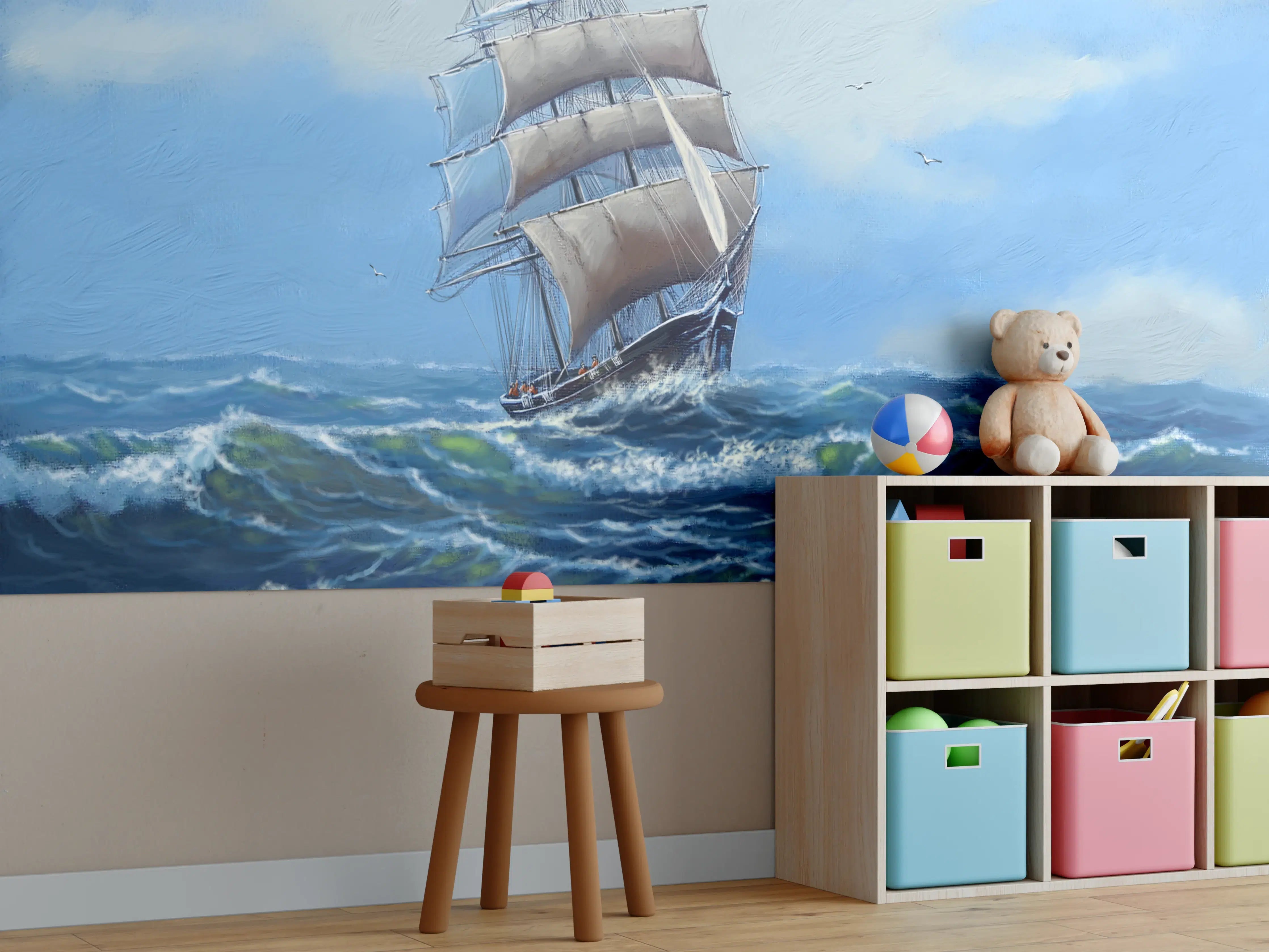 Kinderzimmer Wandgestaltung - Dramatisches Segelschiff auf rauer See