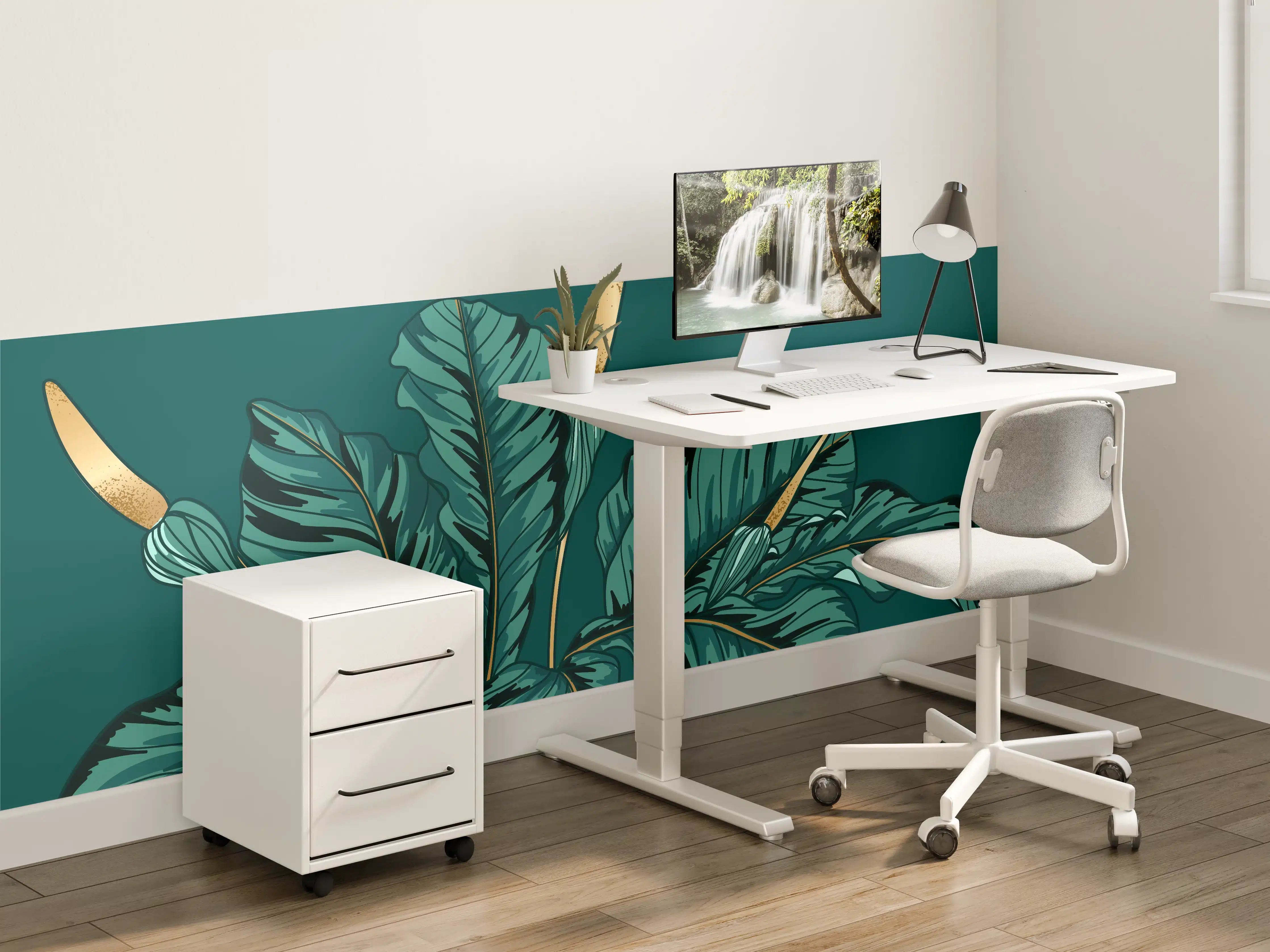 Kinderzimmer Wandgestaltung - Dschungel-Grün-Blatt-Design