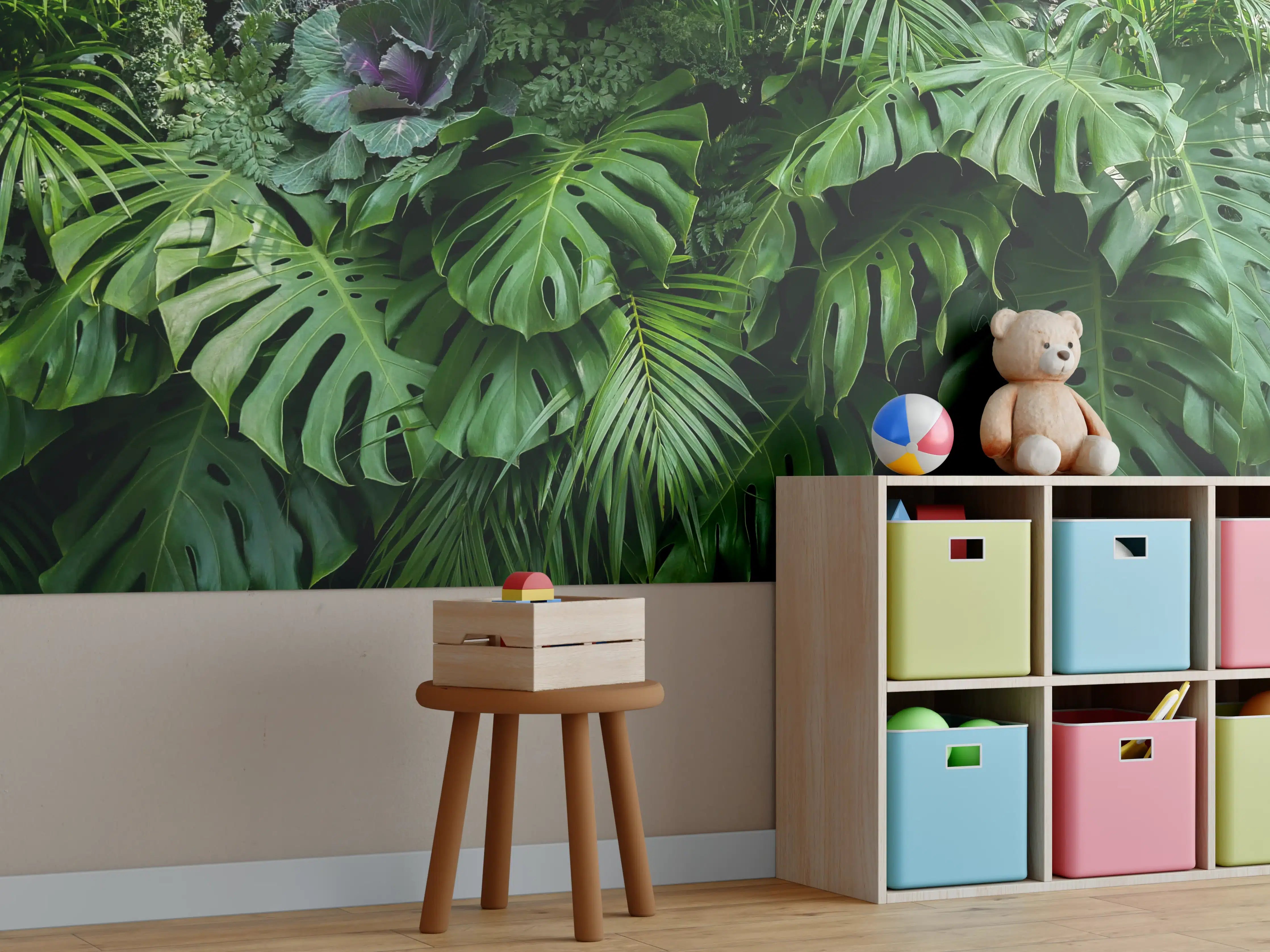 Kinderzimmer Wandgestaltung - Dschungel aus Monstera und Palmen
