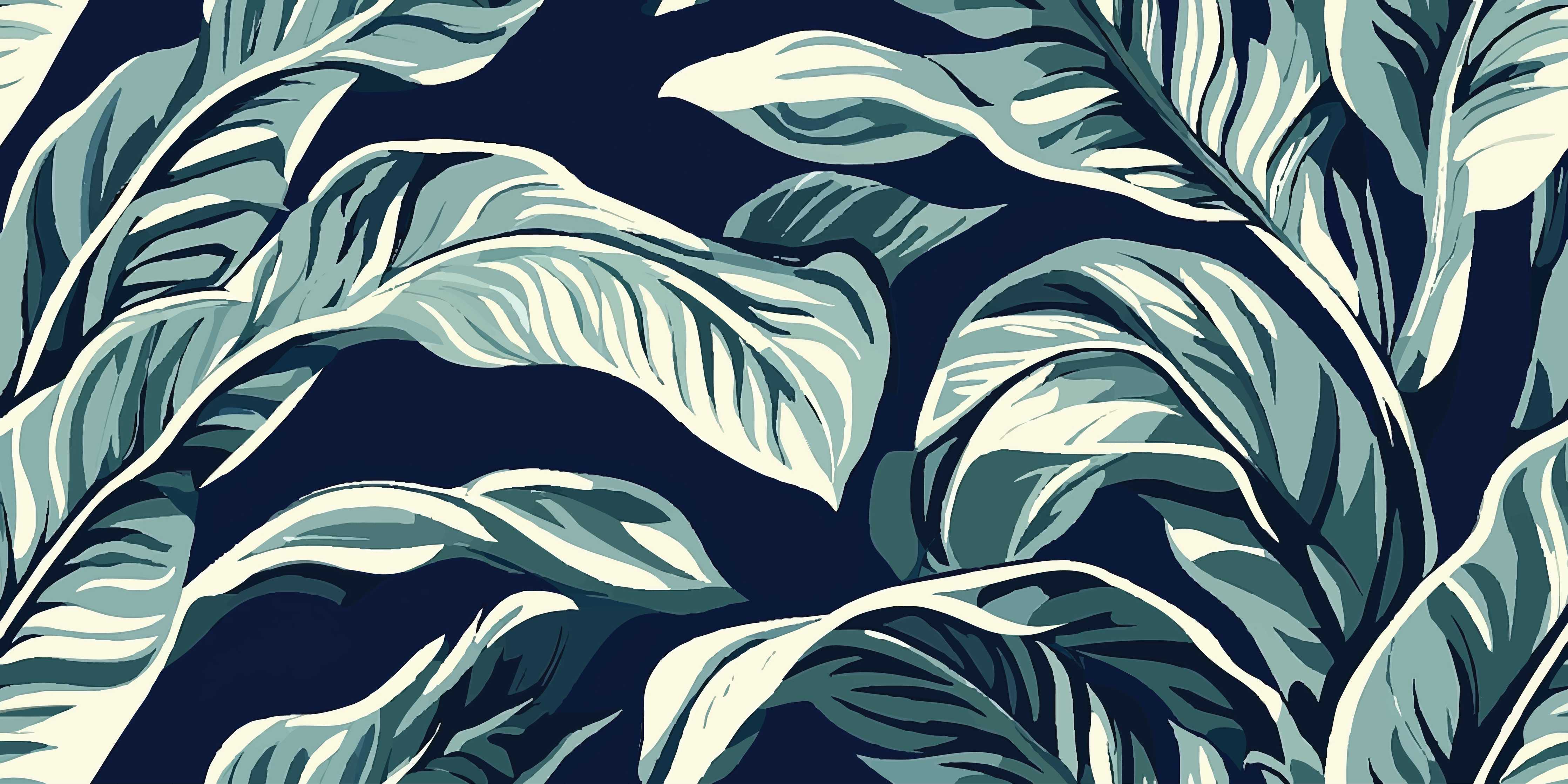 Kinderzimmer Wandgestaltung-Dschungelgrün mit Blättern in Dunkelblau und Creme