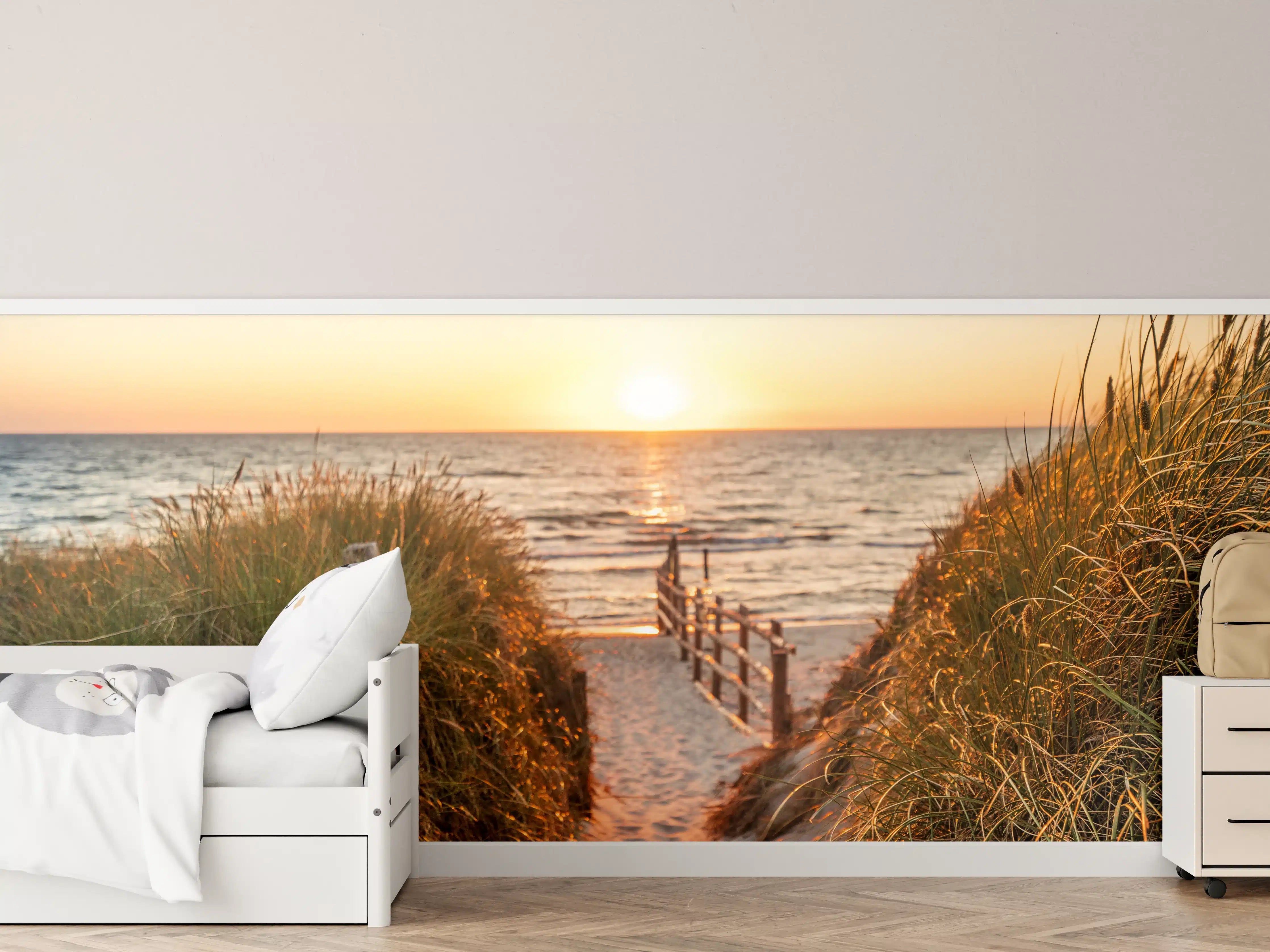 Kinderzimmer Wandgestaltung - Dünen am Strand an der Nordsee bei Sonnenuntergang