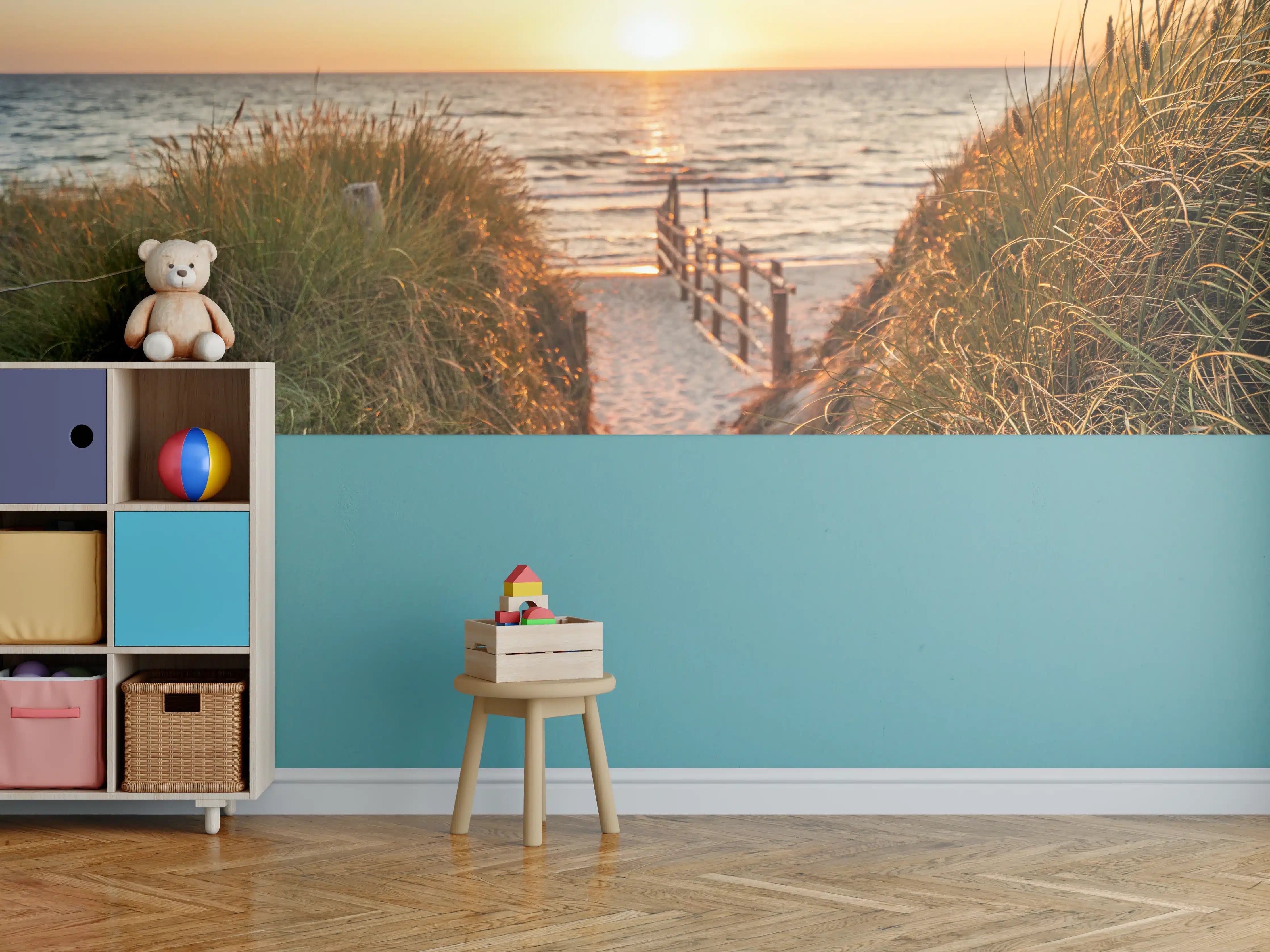 Kinderzimmer Wandgestaltung - Dünen am Strand an der Nordsee bei Sonnenuntergang