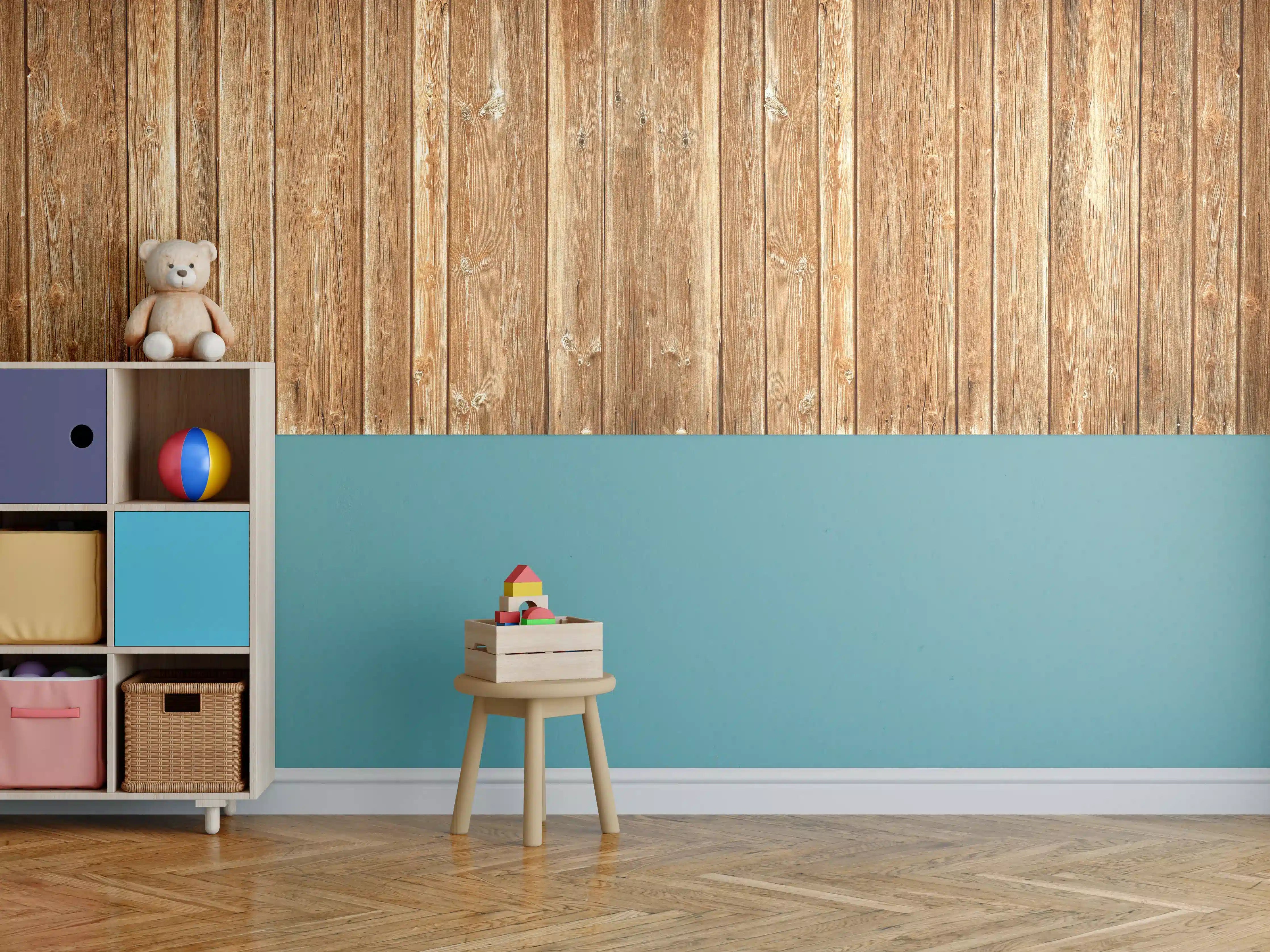 Kinderzimmer Wandgestaltung - Dünne vertikale Holzplatten