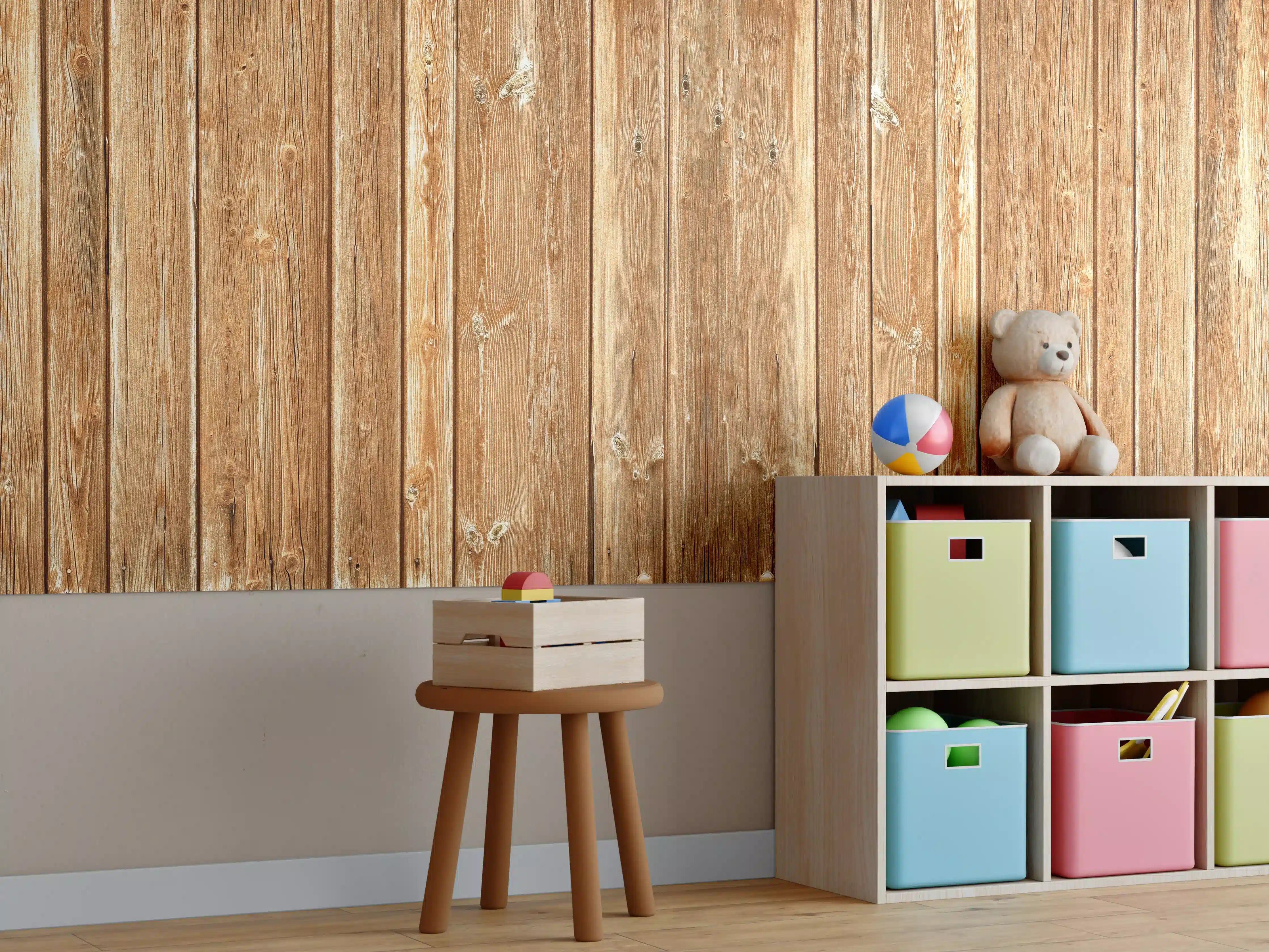 Kinderzimmer Wandgestaltung - Dünne vertikale Holzplatten