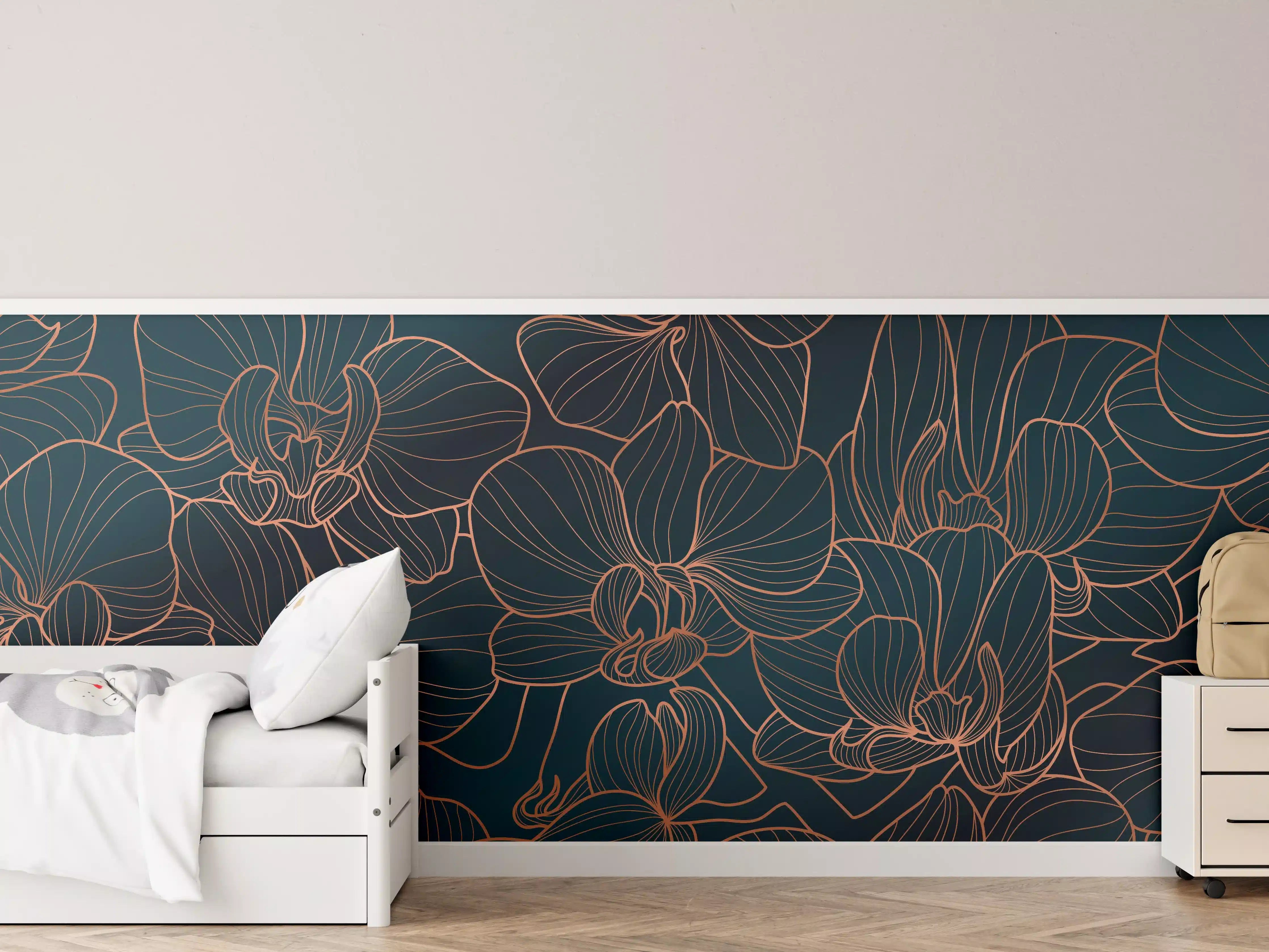 Kinderzimmer Wandgestaltung - Dunkelblaue Floral Linien Kunst