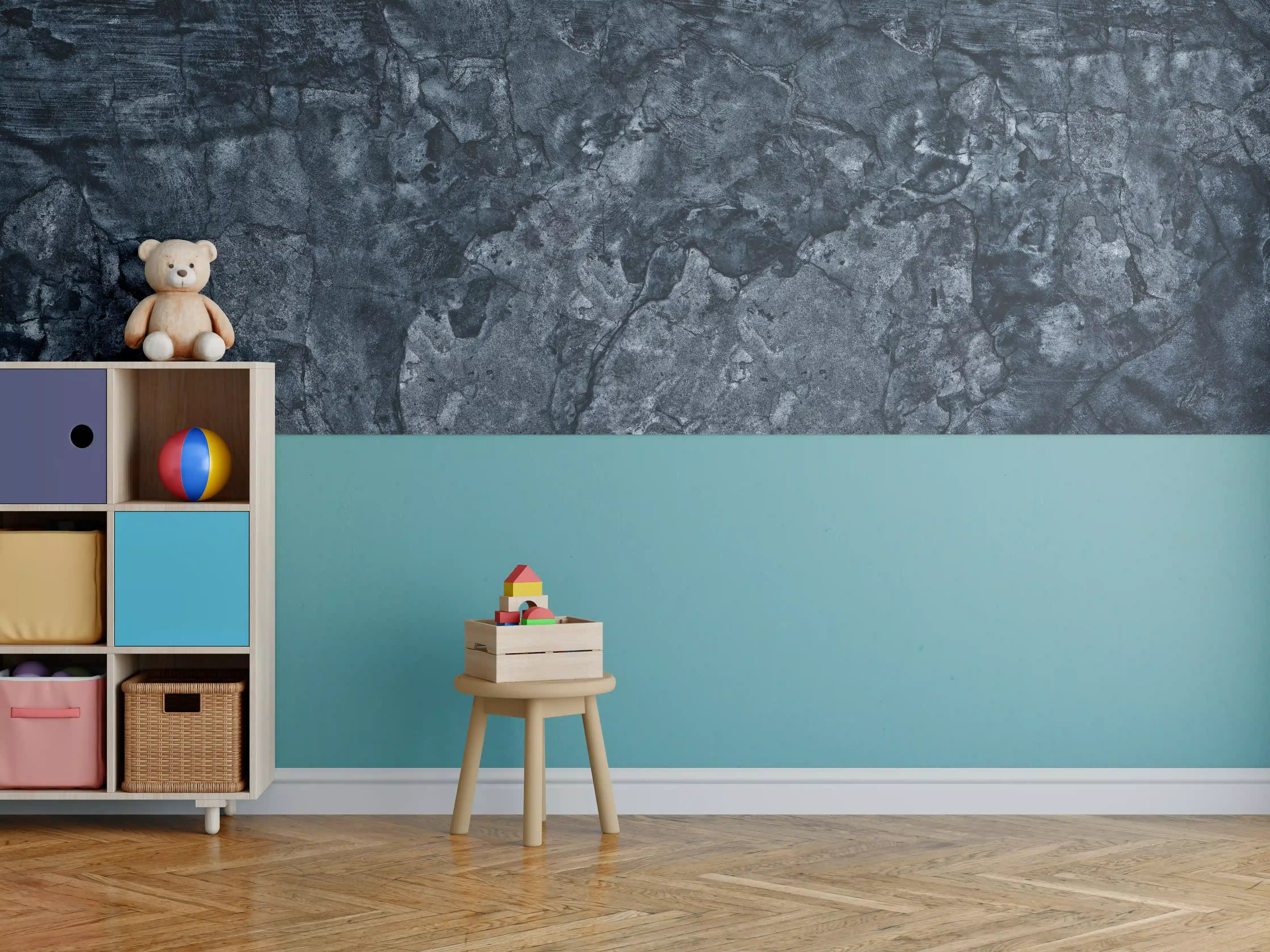 Kinderzimmer Wandgestaltung - Dunkelblaue beschädigte Betonwand