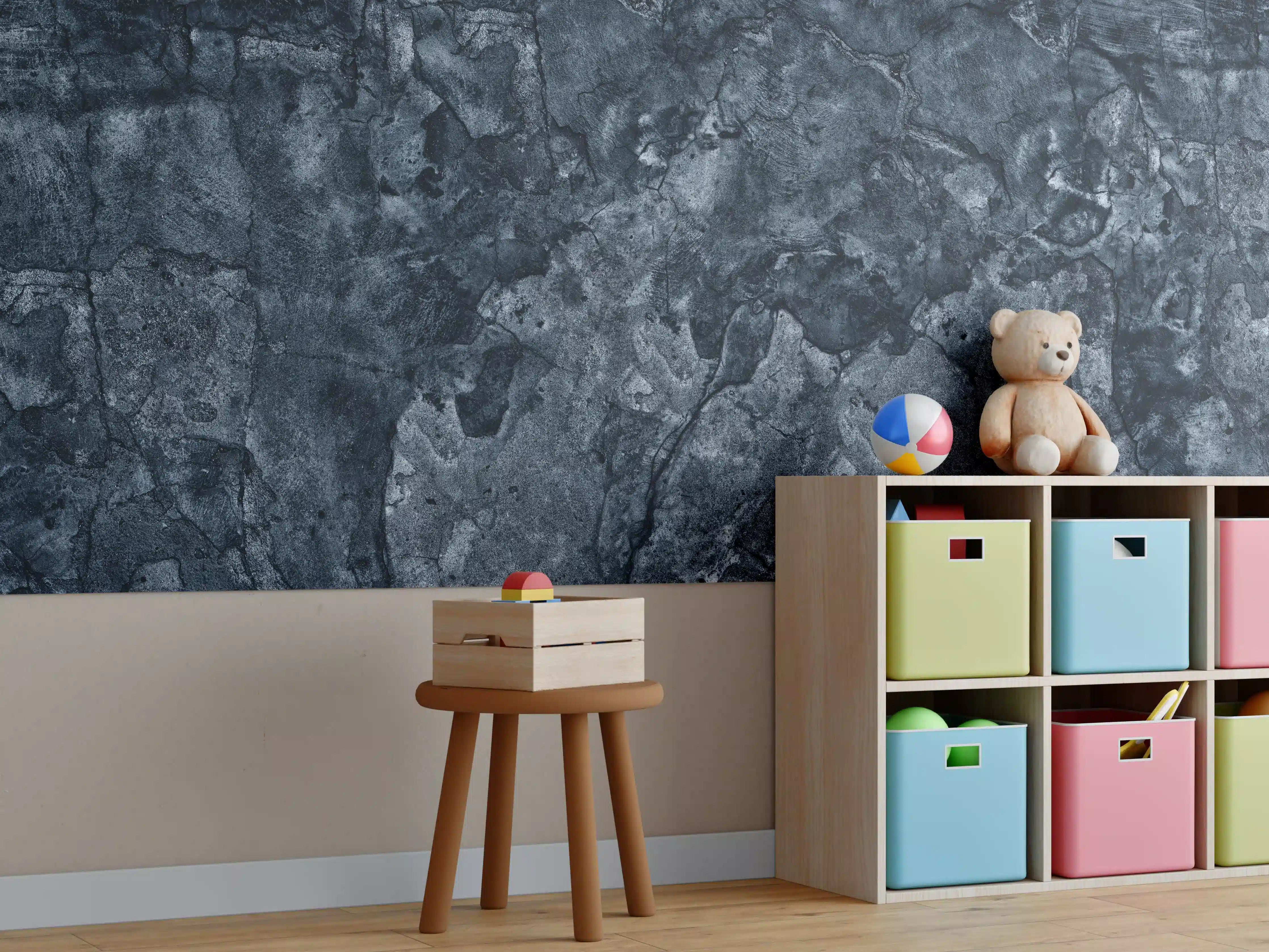 Kinderzimmer Wandgestaltung - Dunkelblaue beschädigte Betonwand