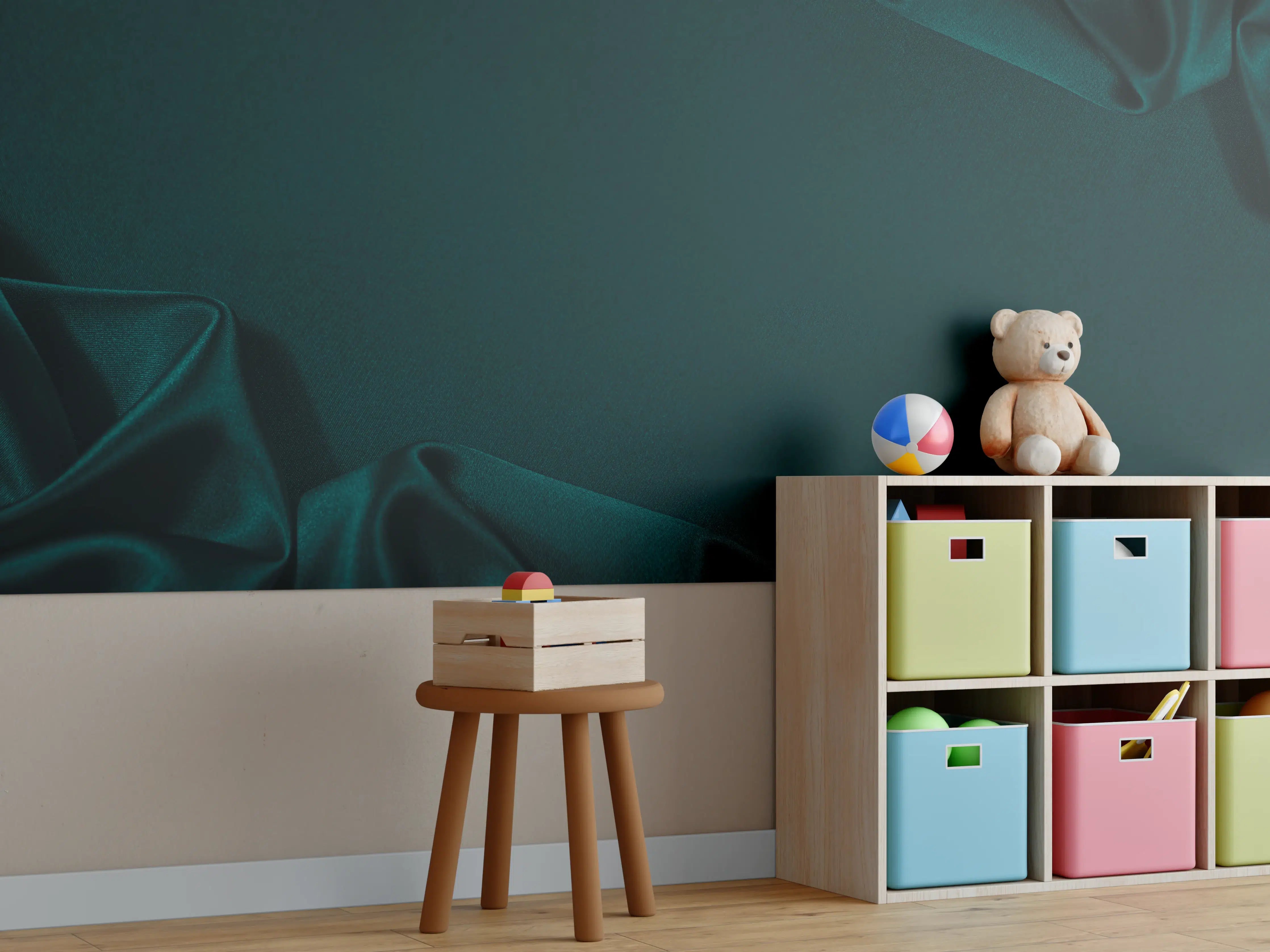 Kinderzimmer Wandgestaltung - Dunkelblauer Seidensatin Luxus