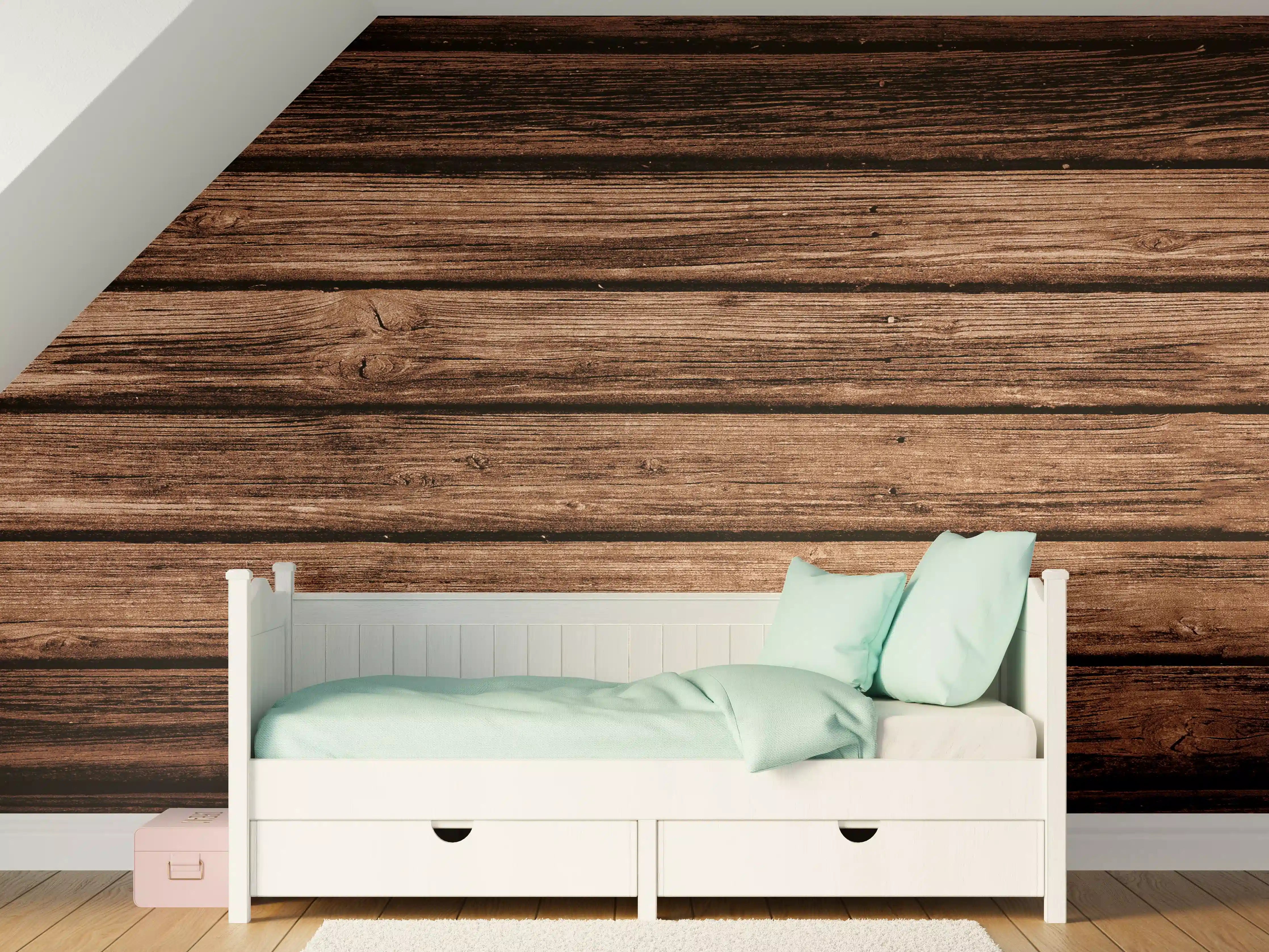 Kinderzimmer Wandgestaltung - Dunkelbraun-rustikale Holzplanken