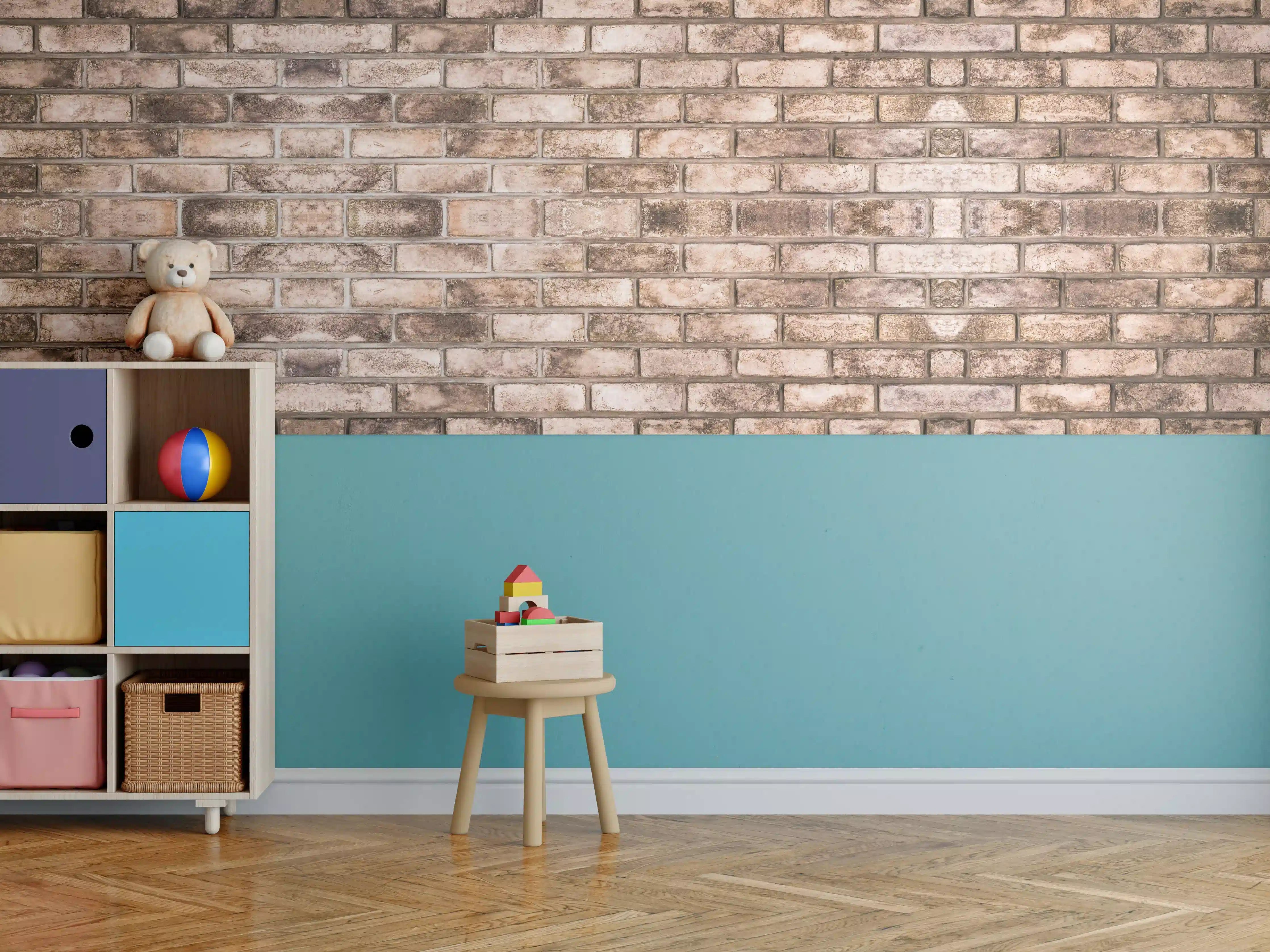 Kinderzimmer Wandgestaltung - Dunkelbraune Steinmauer