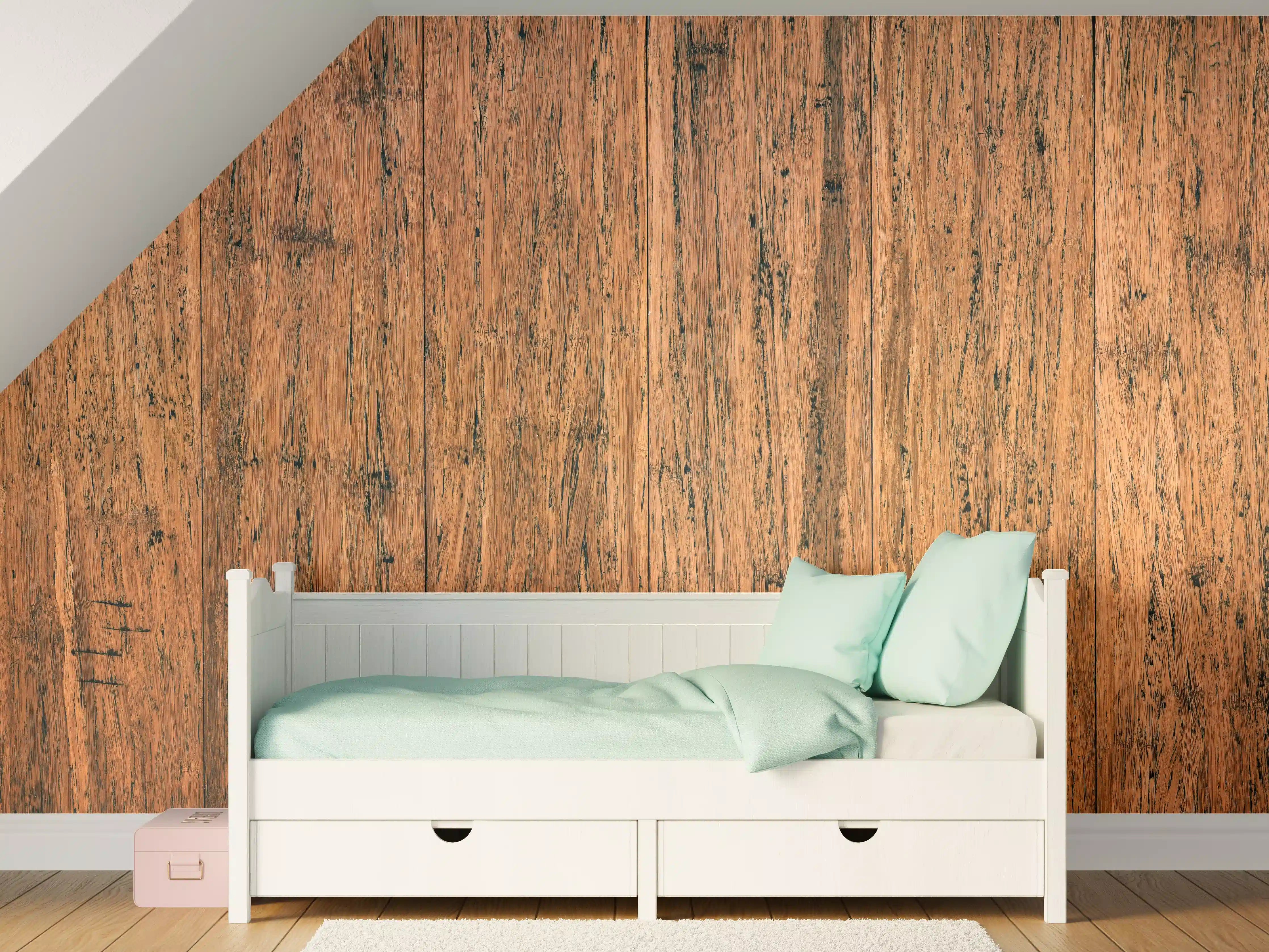 Kinderzimmer Wandgestaltung - Dunkelbraunes rustikales Holzbrett