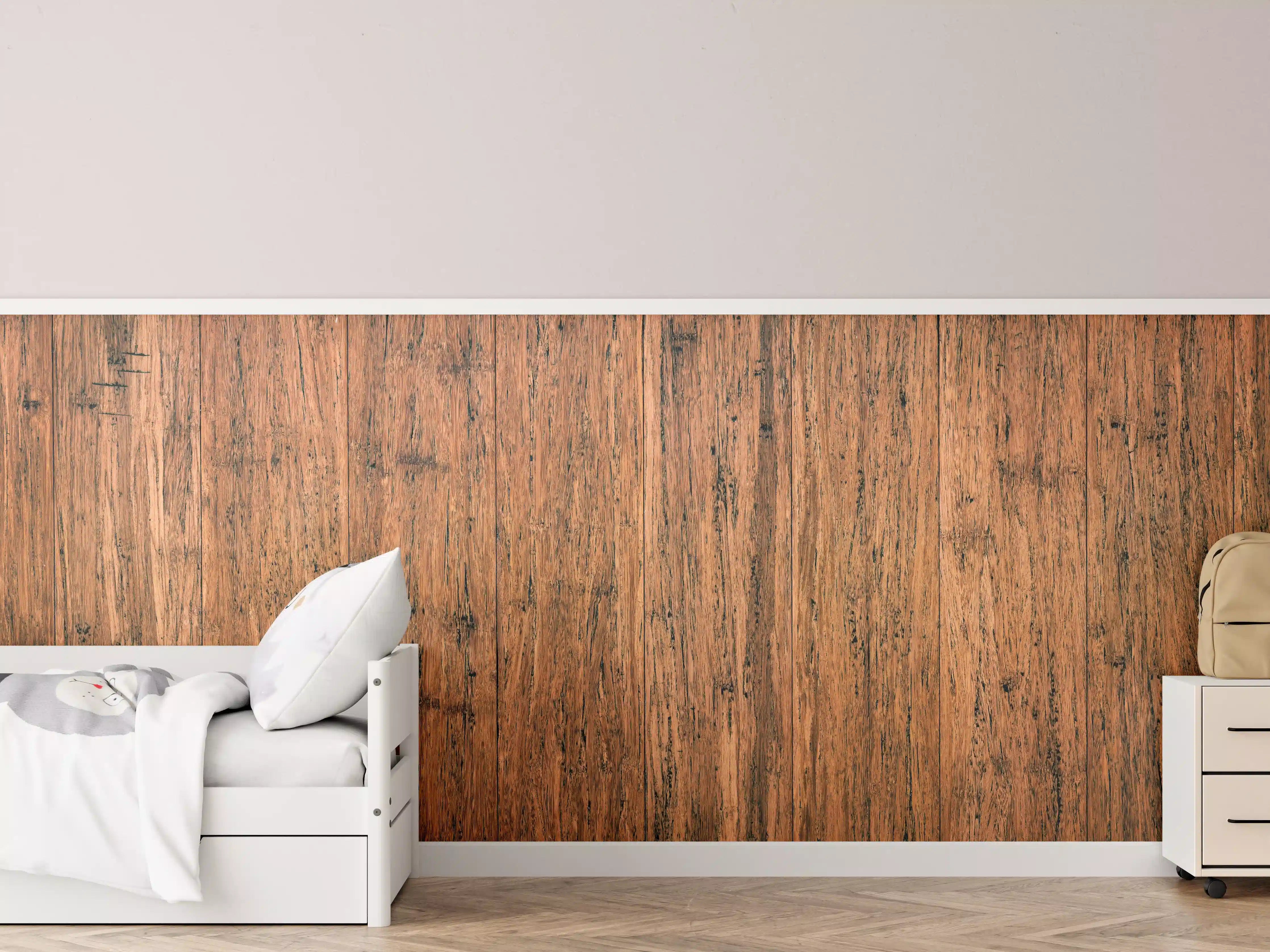 Kinderzimmer Wandgestaltung - Dunkelbraunes rustikales Holzbrett